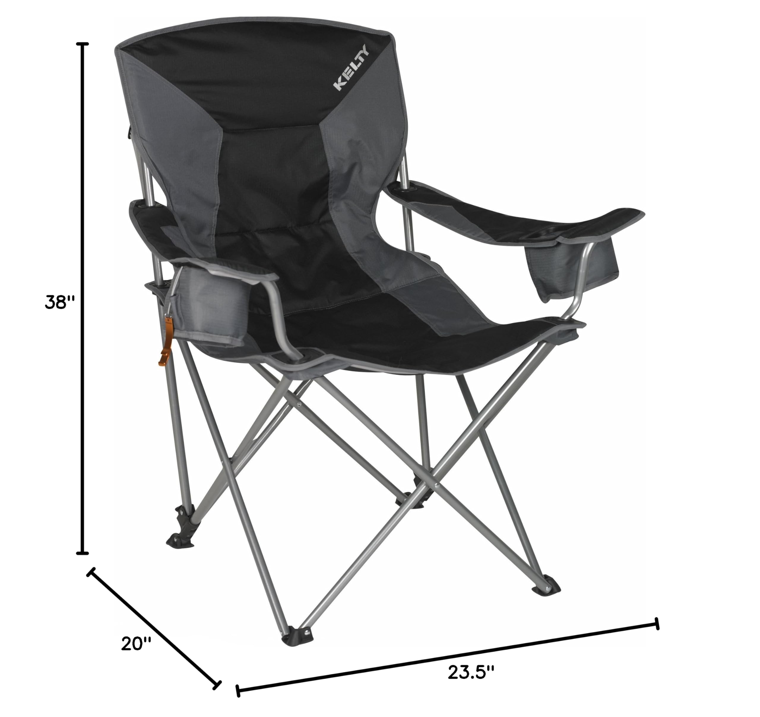 Kelty Deluxe Outdoor Lounge Chair - Heavy Duty Folding Camping Chair with Cup Holder, Padded Back & Carry Bag - Perfect for Camping, Beach, Backyard & Patio Relaxation (Black)
