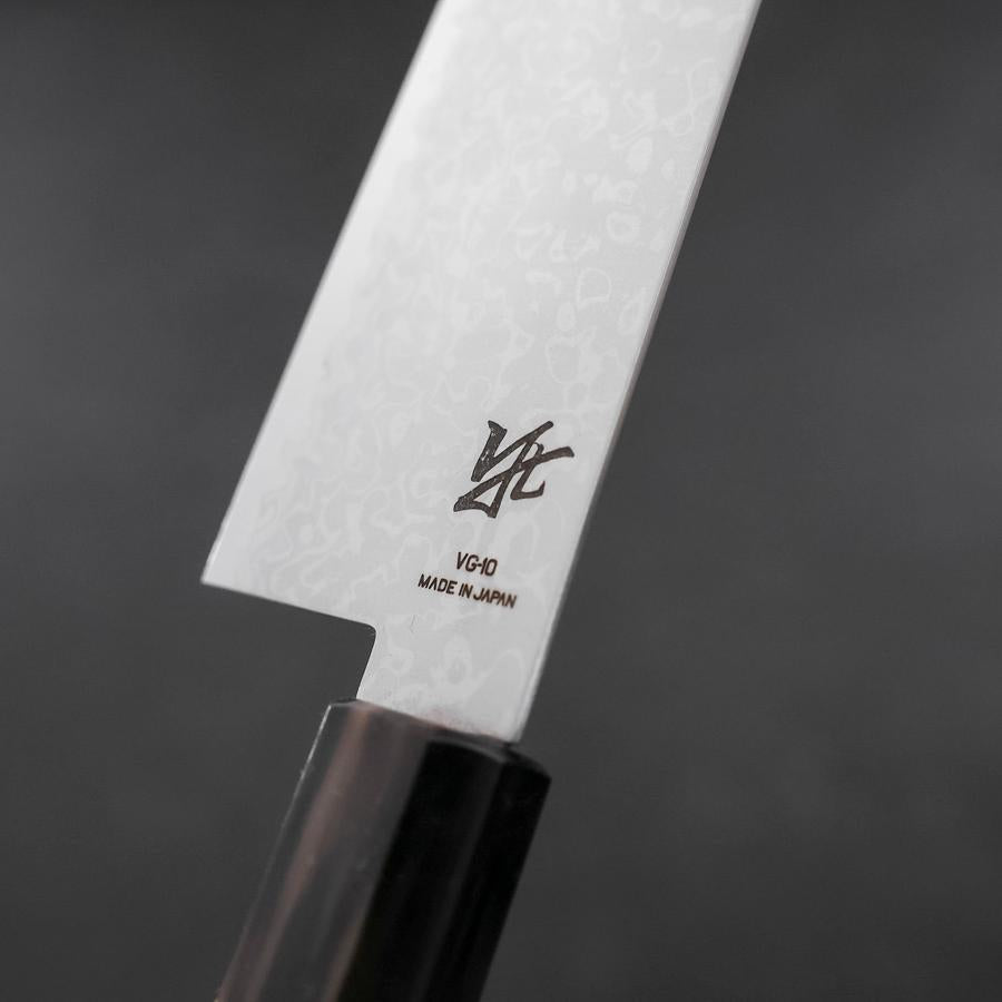 Premium Santoku Knife 180mm - VG-10 Damascus Steel Blade with Double Buffalo Horn & Magnolia Wood Handle - Ideal for Slicing, Dicing, and Chopping Vegetables, Meat, and Fish