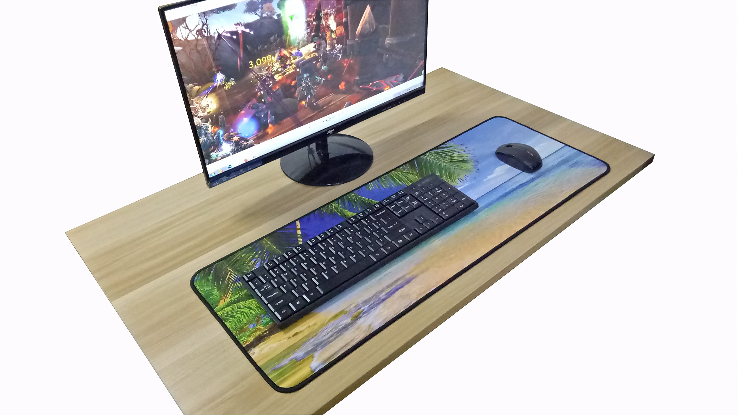 Professional Large Gaming Mouse Pad - Tropical Beach Shore Palms Design, Non-Slip Rubber Base, 31.5x11.8 Inches - Perfect for PC Gaming, Office Work & Home Computer Setup