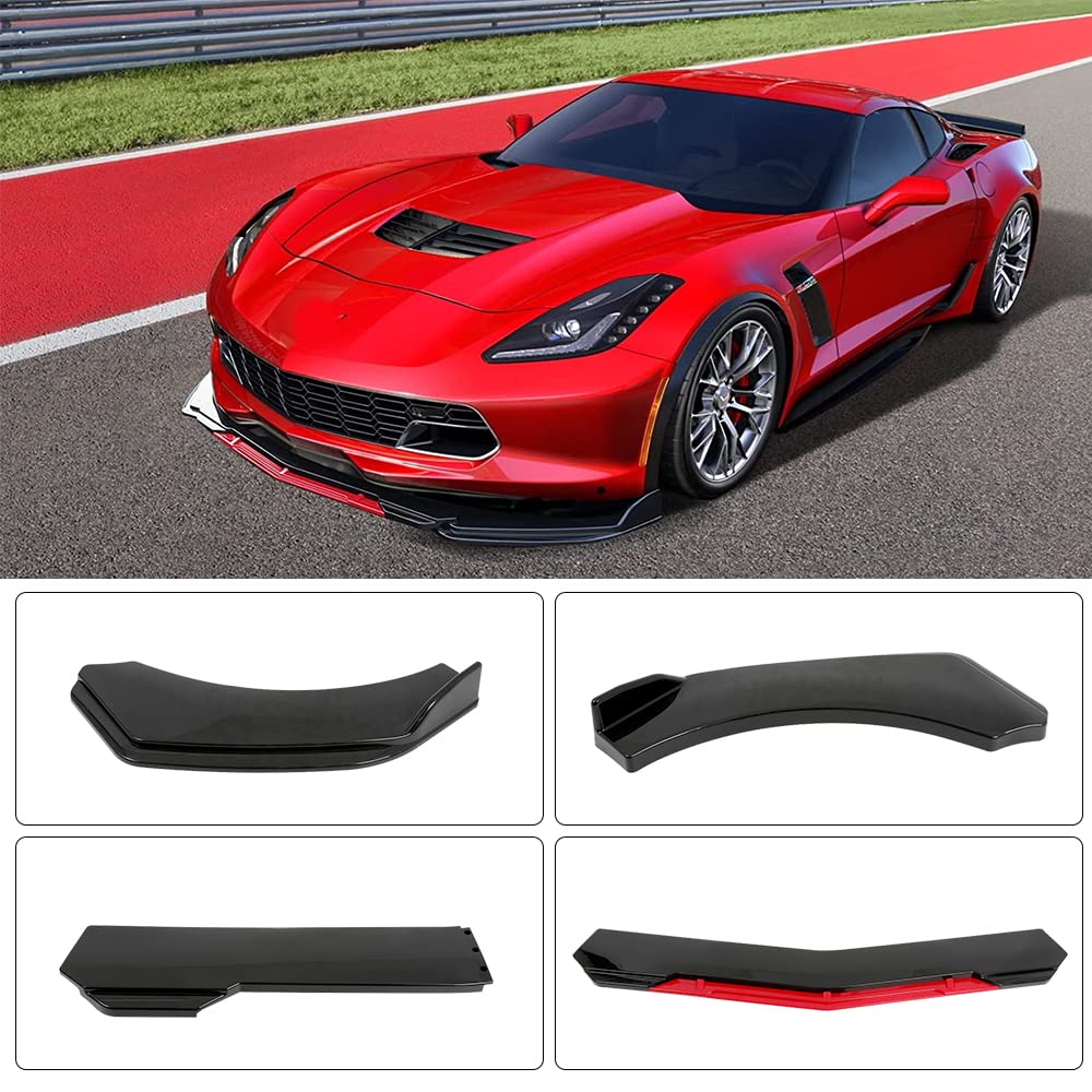 DREAMIZER Universal Car Front Lip Spoiler - Adjustable Front Bumper Lip Chin Splitter Diffuser Protector Body Kit - Fits Honda Nissan Toyota Mazda - Black with Red Trim - Enhances Aerodynamics & Street Style for Sports Cars & Tuner Vehicles