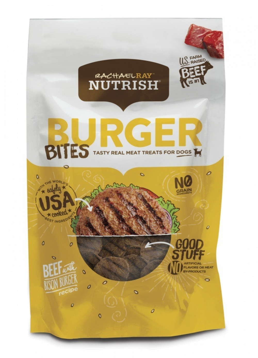 Rachael Ray Nutrish Grain-Free Beef & Bison Burger Bites Dog Treats - Healthy Natural Snacks for Training & Rewarding Pets