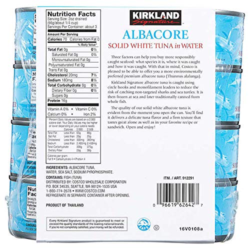 Kirkland Signature Premium White Albacore Tuna in Water - 7 oz Cans (Pack of 8) | High Protein, Low Mercury | Perfect for Salads, Sandwiches & Healthy Meal Prep