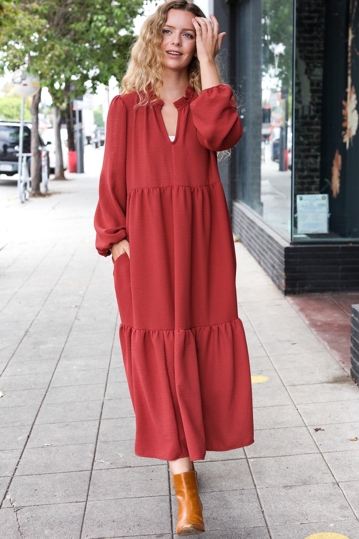 Elegant Notched Neck Frill Hem Tiered Maxi Dress for Women - Boho Summer Beach Party, Wedding Guest, Vacation Outfit