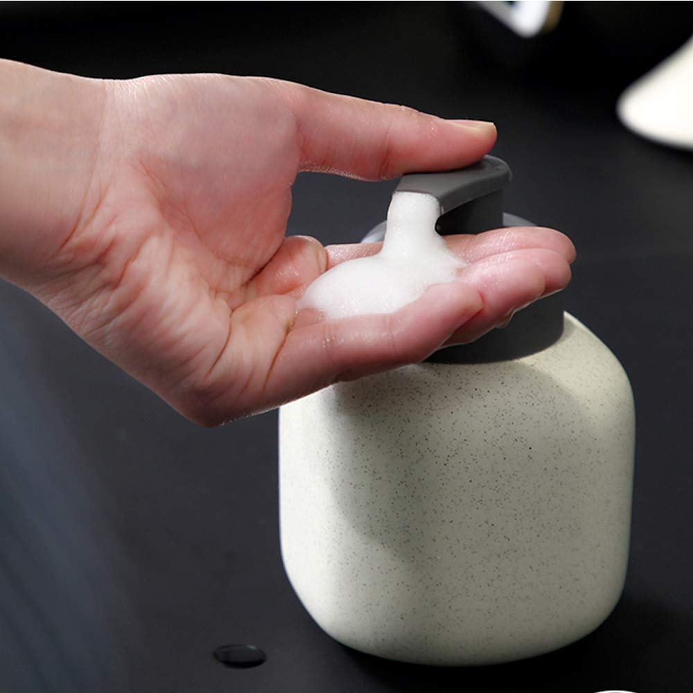 Black Ceramic Foaming Soap Dispenser Pump Bottle - 300ml Square Design for Kitchen, Bathroom & Vanity Countertops - Eco-Friendly Hand Wash Dispenser for Home, Office and Restaurant Use