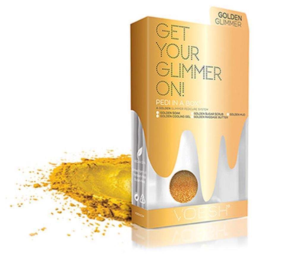 Voesh Spa Pedi in a Box - Golden Vanilla Glimmer Exfoliating Foot Scrub & Moisturizing Treatment Kit | At-Home Pedicure for Soft, Smooth Feet | Perfect for Self-Care, Gifts & Relaxation