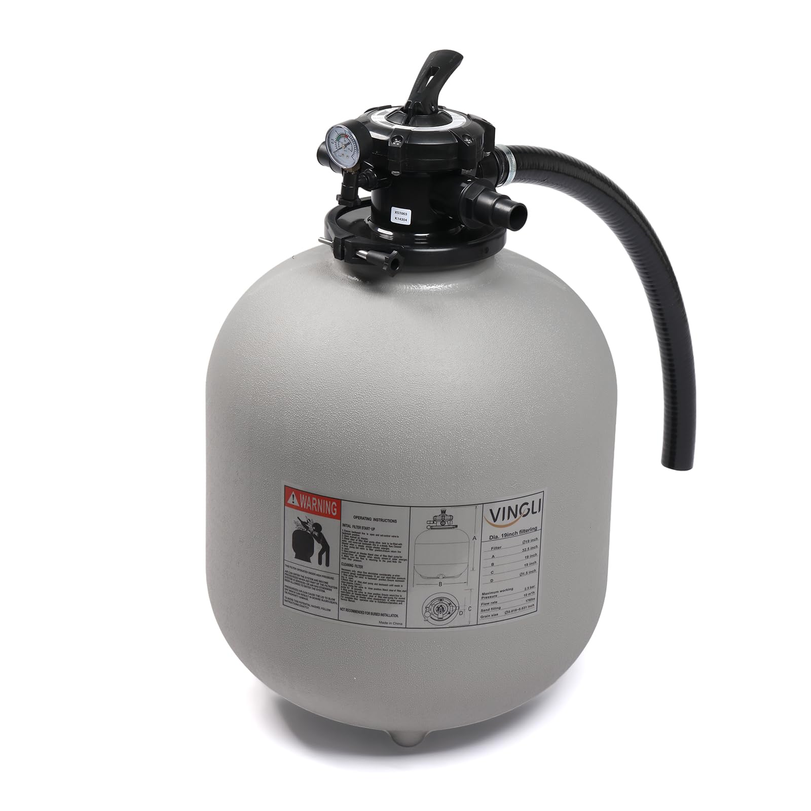 VINGLI 19 Inch Sand Pool Filter Tank - 3500 GPH High Flow Above Ground & Inground Swimming Pool Filter System | Perfect for Backyard Pools, Water Filtration & Maintenance