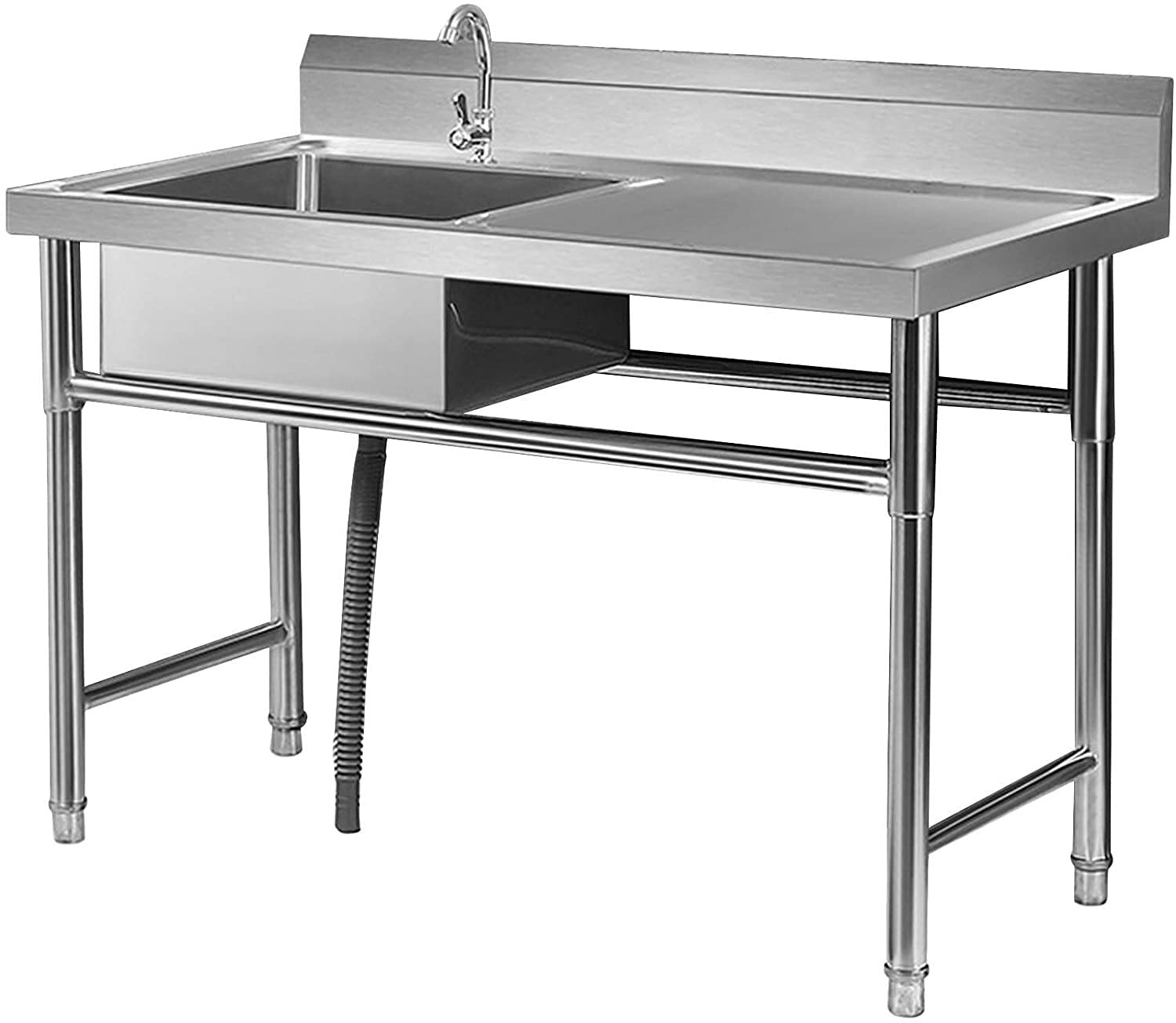 BSQT Stainless Steel Commercial Kitchen Sink with 360° Rotating Faucet - Free Standing Utility Sink with High Backsplash for Restaurants, Laundry Rooms, Garages & Outdoor Use - Durable & Easy to Clean for Heavy-Duty Commercial Kitchens