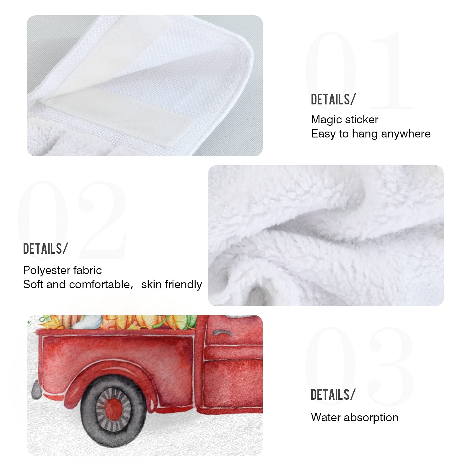Autumn Truck Pumpkins Hanging Kitchen Towel Set of 2 - Red Harvest Dish Cloths, Hand Towels & Tea Towels | Absorbent Fast-Drying for Kitchen, Bathroom, Laundry Room Decor | Fall Farmhouse Decor, Thanksgiving Table Setting, Seasonal Home Accents