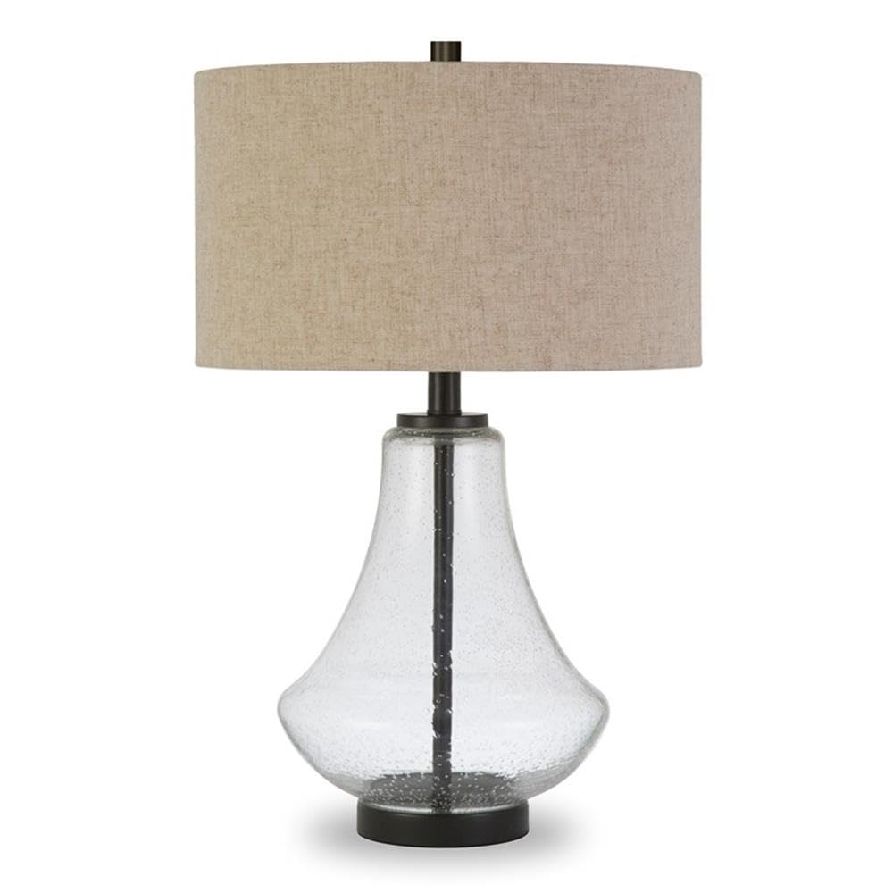 Pemberly Row Modern Farmhouse Brushed Brass Table Lamp with Seeded Glass Shade - Elegant Lighting for Living Room, Bedroom & Office Decor