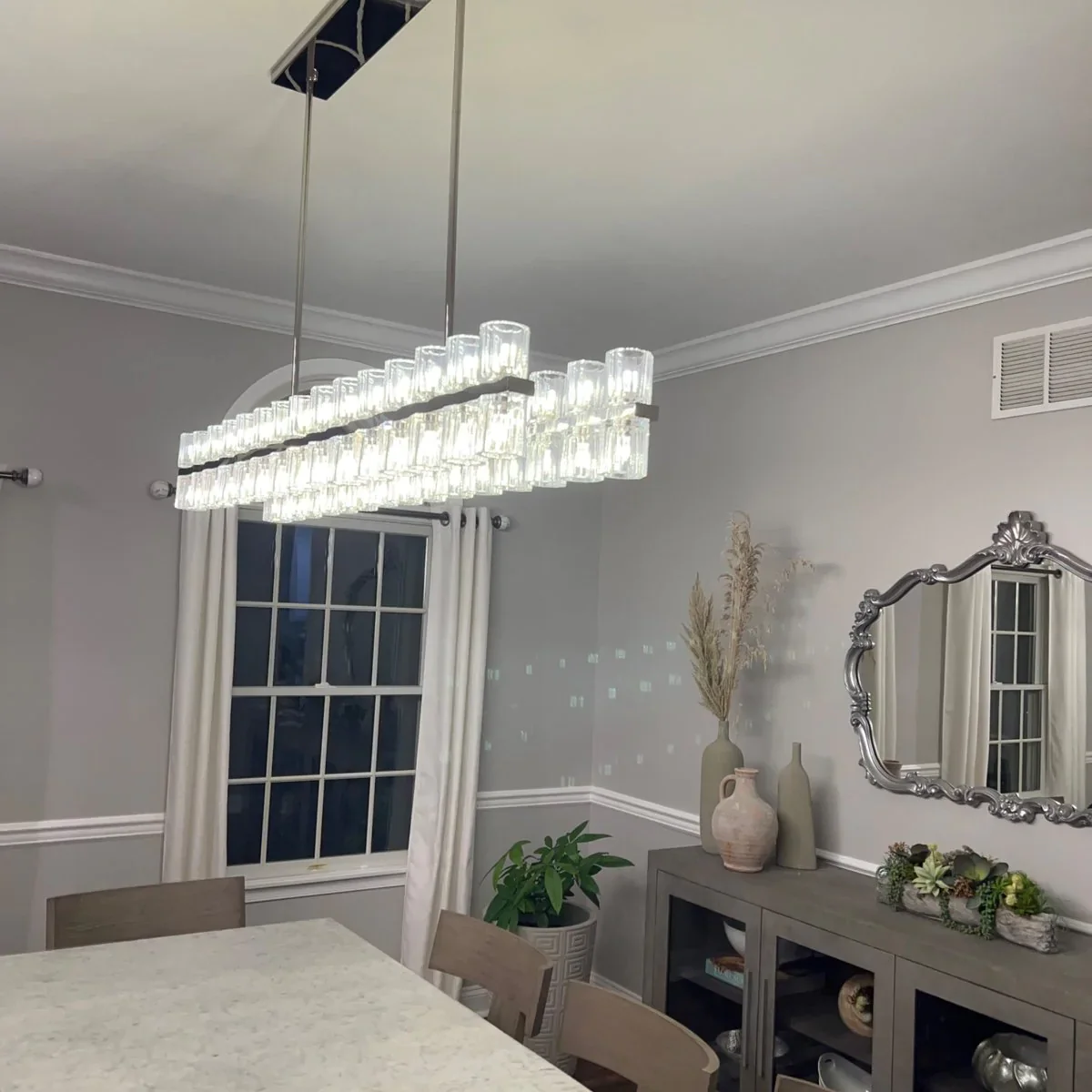 Reger Rectangular Chandelier 54-72 Inch Modern Crystal Ceiling Light Fixture for Dining Room, Living Room, and Bedroom Lighting