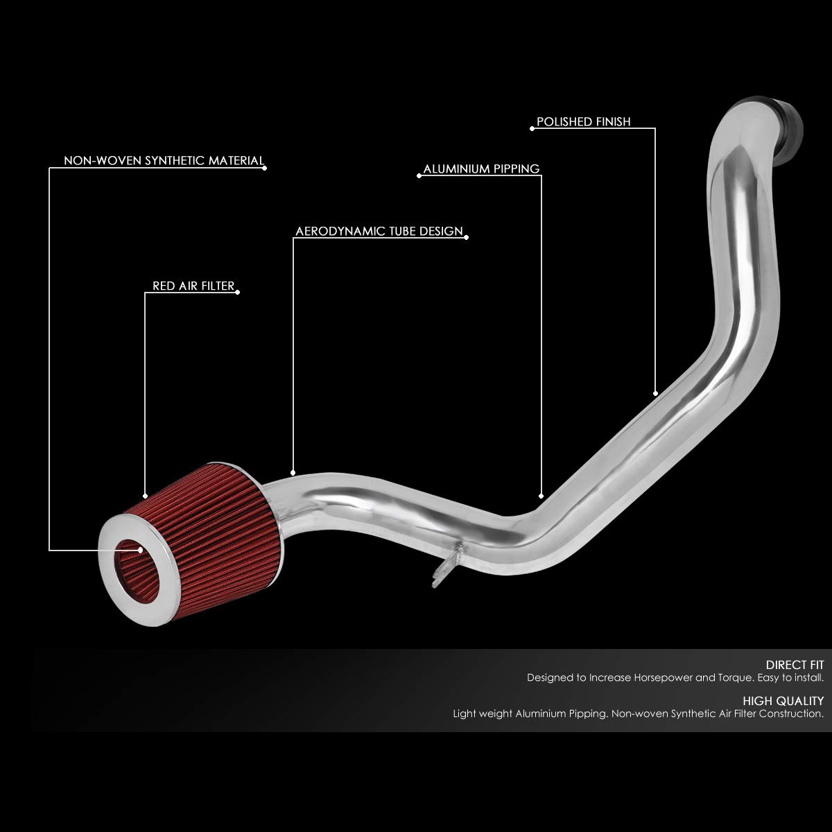 DNA Motoring ITK-0030-RD Red Aluminum Cold Air Intake System with High-Performance Air Filter - Boost Engine Power & Fuel Efficiency for Cars, Trucks & SUVs