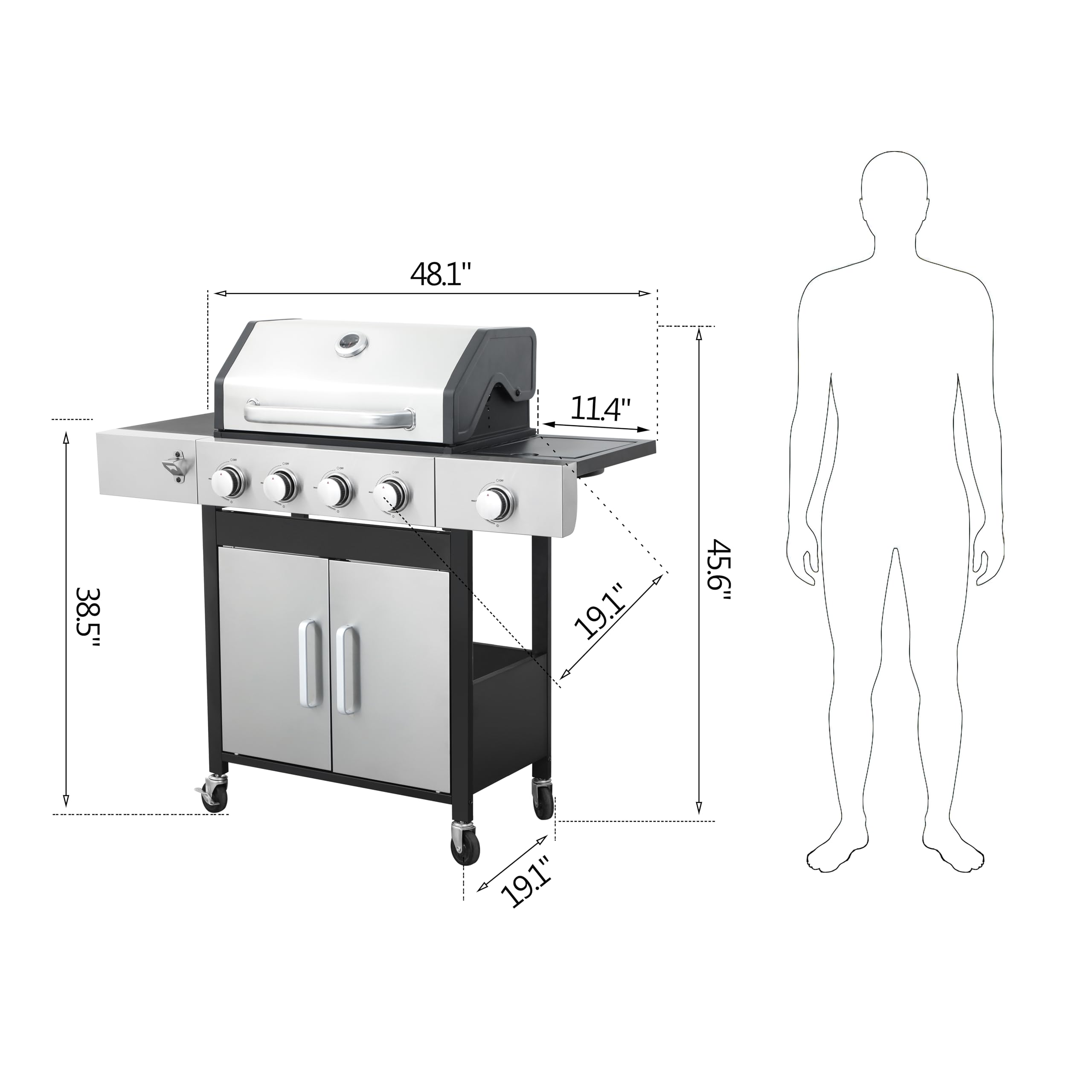 2 in 1 Outdoor Propane Griddle Grill Combo - 4-Burner Gas BBQ Grill with Side Burner & Porcelain-Enameled Cast Iron Grate (46,790 BTU) - Perfect for Camping, Backyard, Patio, Tailgating & Outdoor Cooking