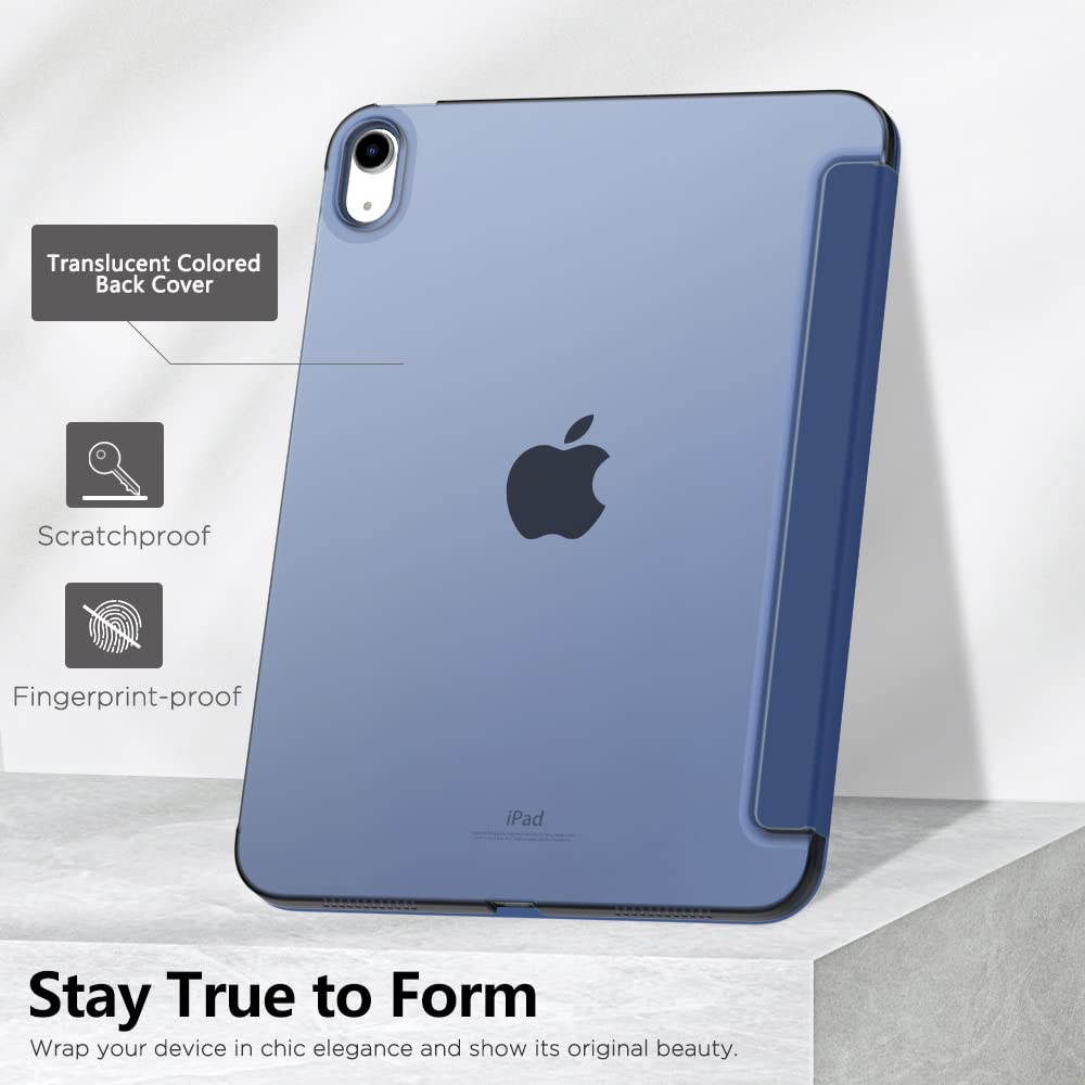 MoKo Slim Stand Protective Case for iPad 11th Gen (2025) & 10th Gen (2022) - Hard PC Translucent Back Cover with Touch ID Support - Navy Blue - Perfect for Work, School & Travel