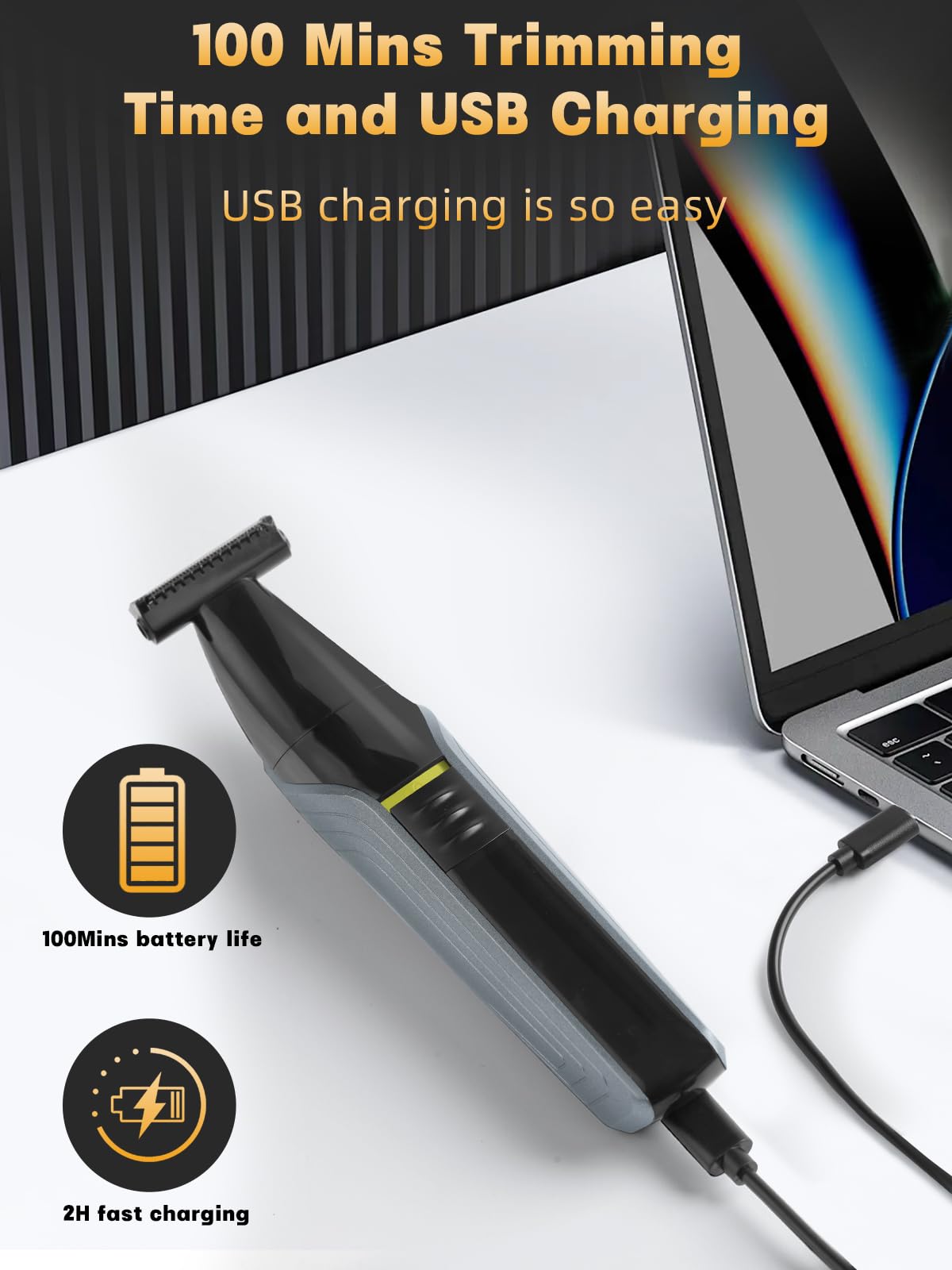 Electric Body Hair Trimmer for Men & Women - Waterproof Pubic & Groin Shaver with 3 Attachments - 100 Min Runtime - Wet/Dry Use for Beard, Chest, Bikini & Leg Hair - Perfect for Travel, Gym & Home Grooming