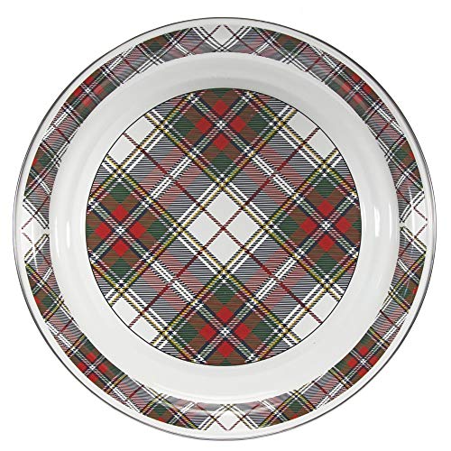 Highland Plaid 20-Inch Enamelware Serving Tray - Rustic Farmhouse Style for Dining, Entertaining & Home Decor