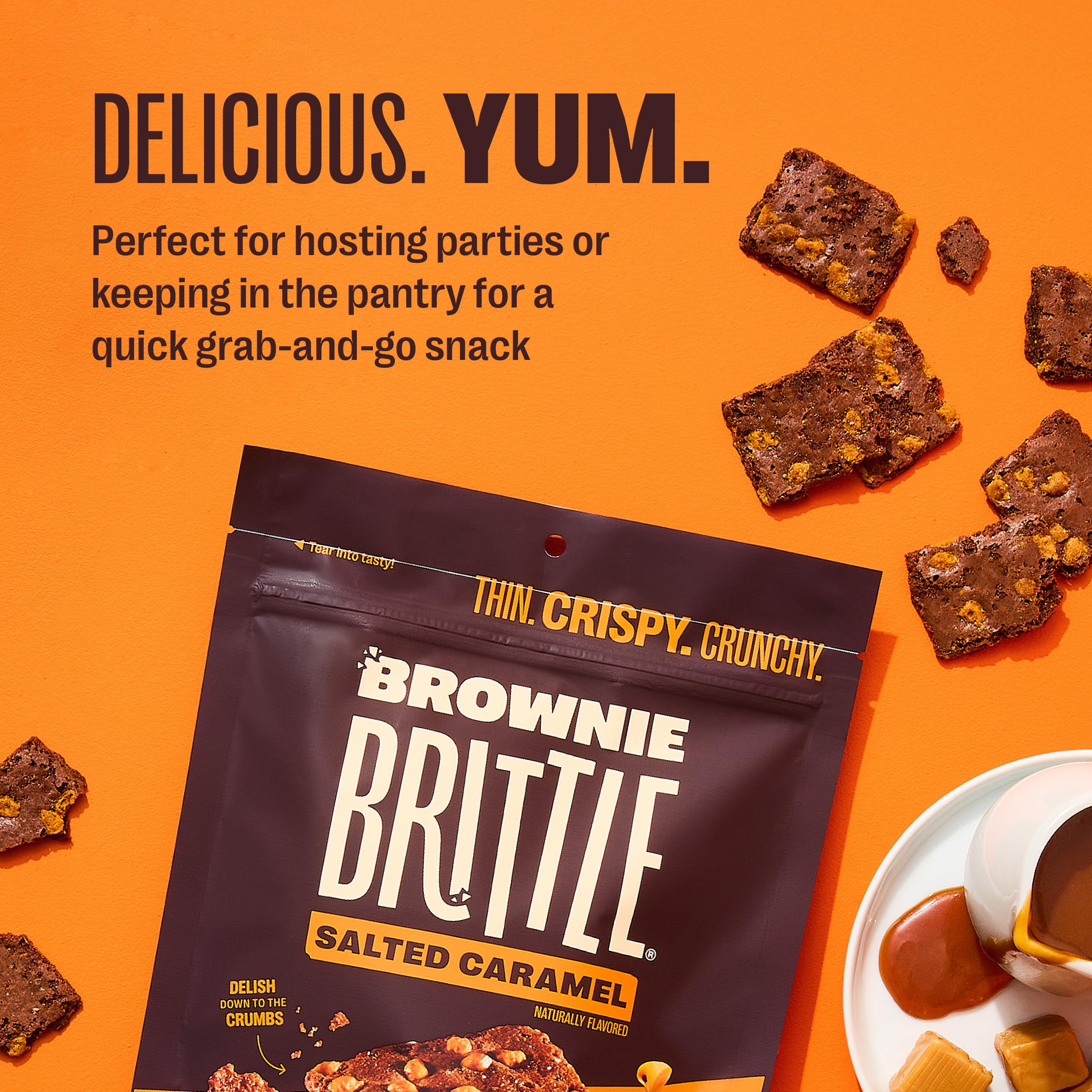 Brownie Brittle - Chocolate Chip & Salted Caramel Thin Crispy Cookies (20 Pack, 1 oz) | Gourmet Brownie Bites for Parties, Gifts & Dessert | Sweet Snack for Office, School & Movie Nights