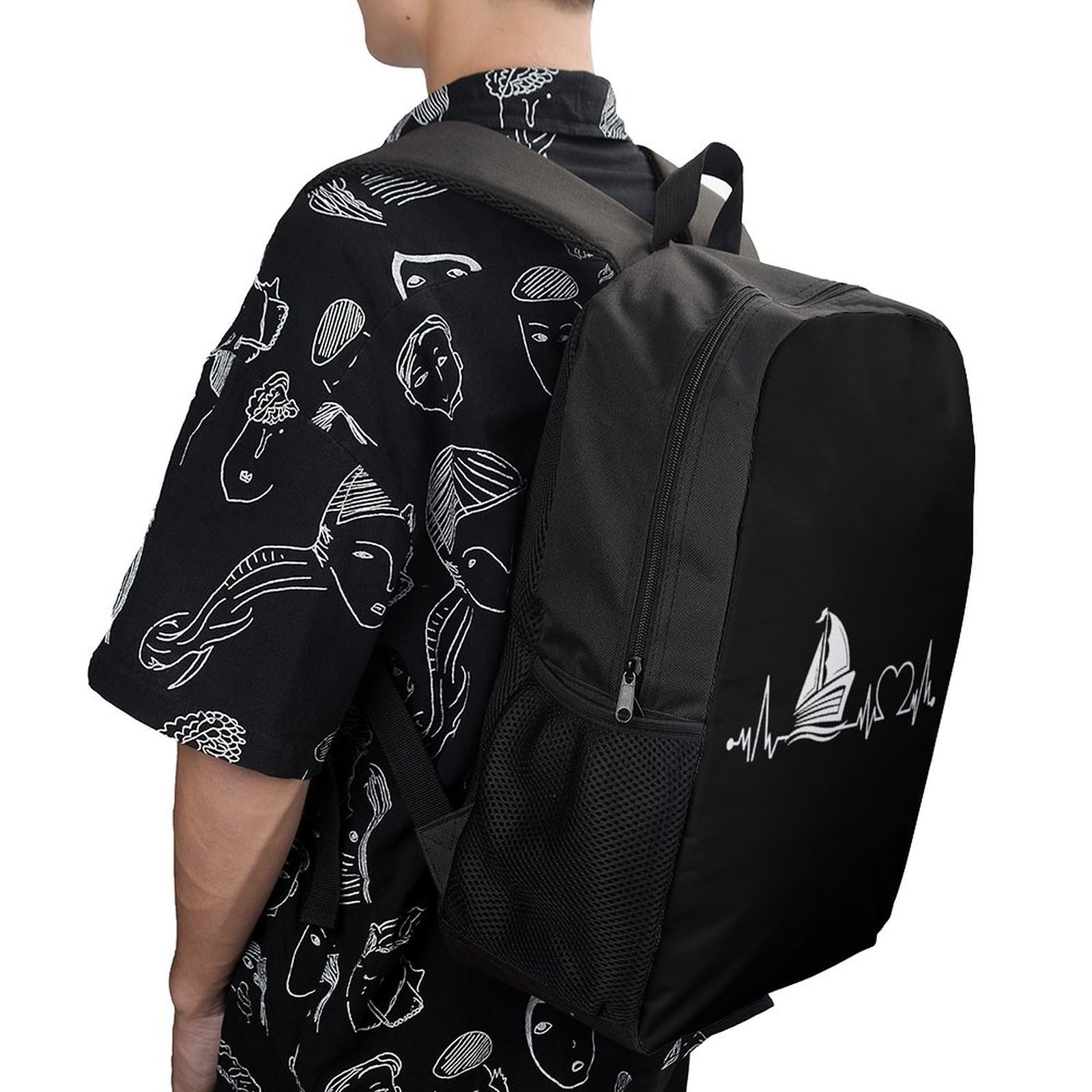 IOEDTHBJ 17 Inch Sailing Heartbeat Backpack - Waterproof Laptop Backpack for Men & Women, 3D Printed School Computer Bag with USB Charging Port - Perfect for Work, Travel & College (Fits 17