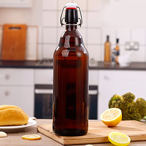 Amber Clear Glass Bottles 32 oz with Airtight Lids - 8 Pack Swing Top Bottles for Home Brewing, Kombucha, Beer & Beverages | Perfect for DIY Brewing, Storage & Gifting