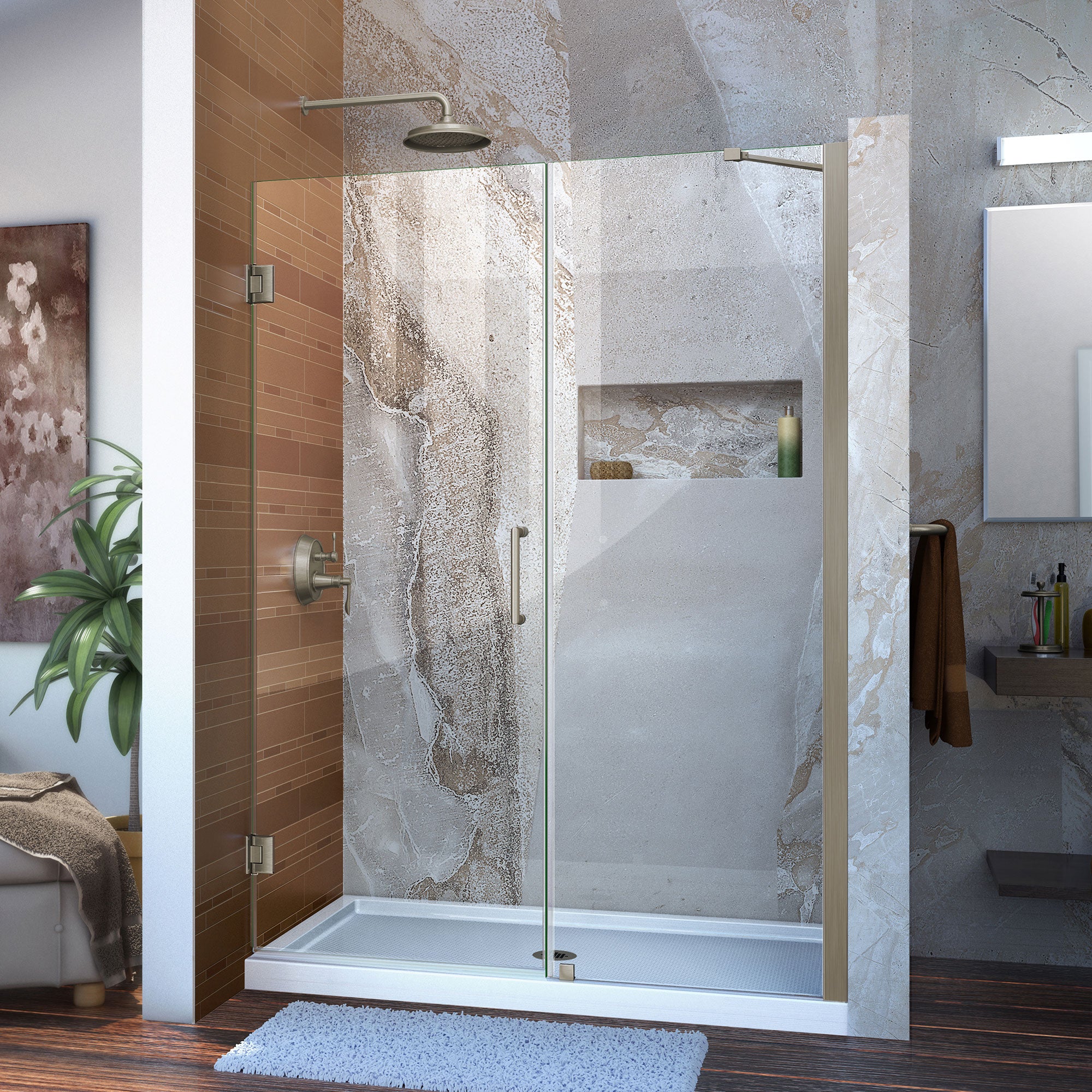DreamLine Unidoor 52-53 Inch W x 72 Inch H Frameless Hinged Shower Door with Support Arm - Clear Tempered Glass for Bathroom & Walk-In Shower Enclosures - Perfect for Modern Home Renovation