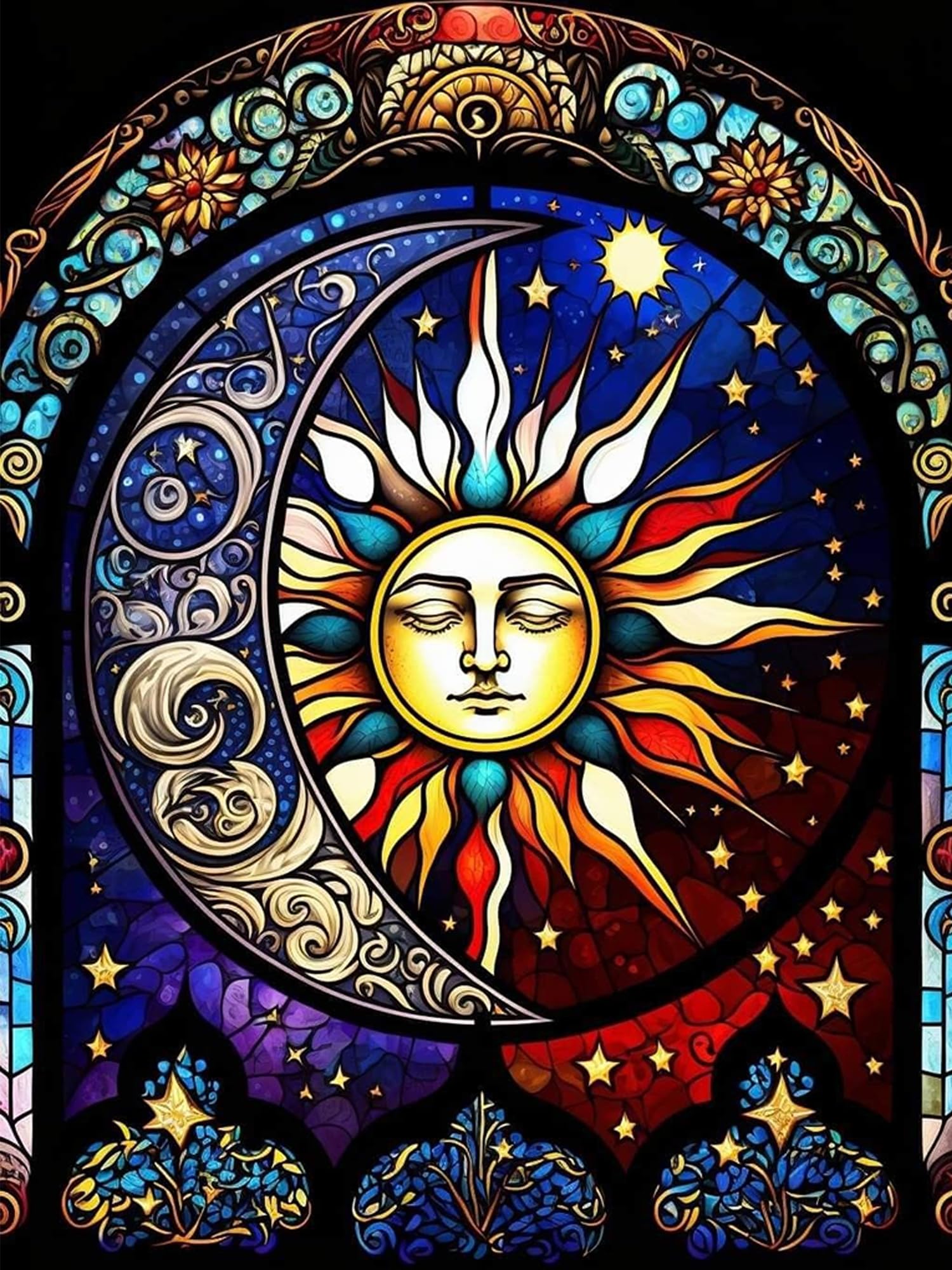 Diamond Painting Kits for Adults - Moon & Sun Stained Glass Art with Diamond Dots, 12x16 Inch Gem Art Craft for Home Wall Decor, DIY Gift Idea - Perfect for Relaxation, Stress Relief & Creative Home Decoration