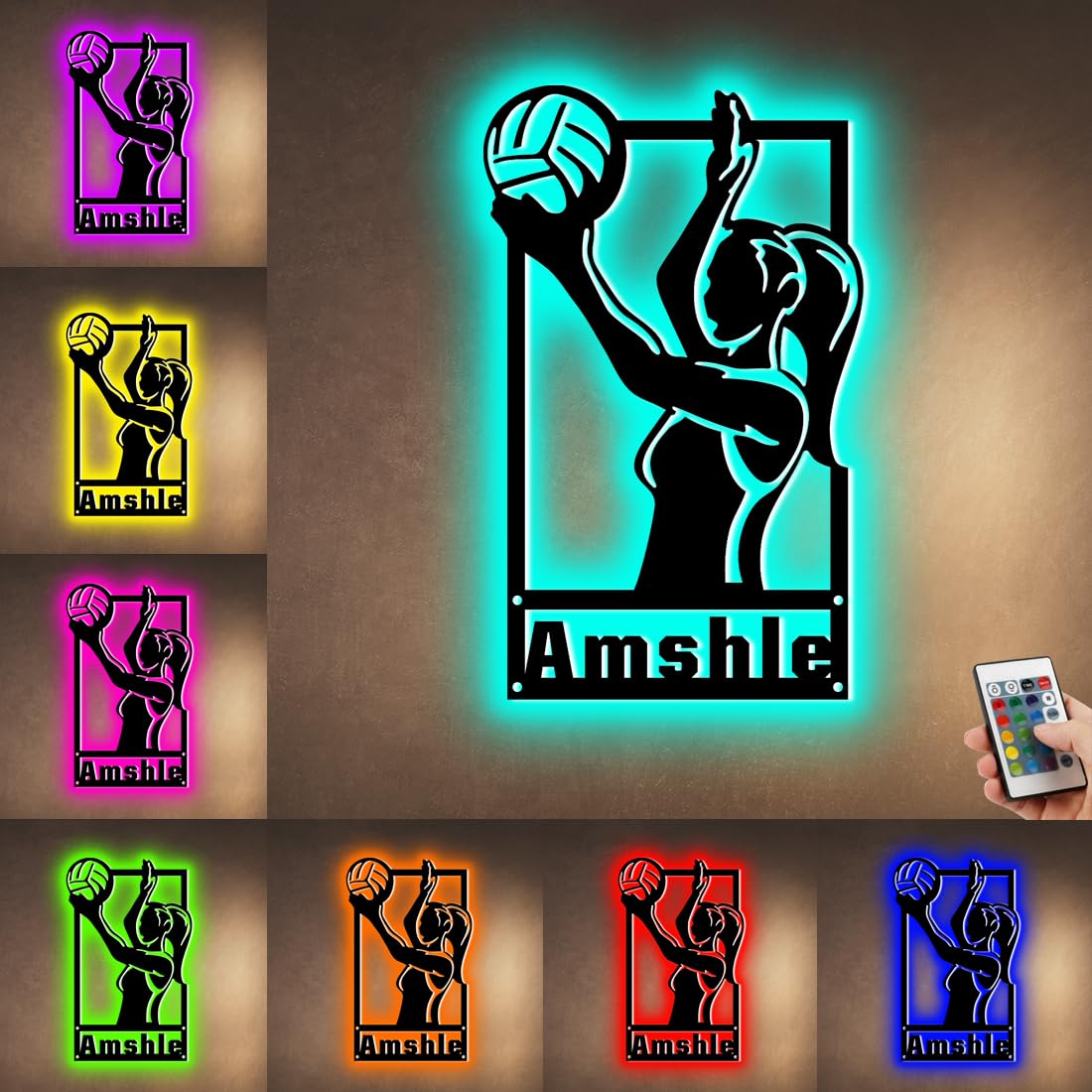 Customized ASD Jewelry Volleyball Player Name & Number Metal Sign with LED Light - Volleyball Sports Home Decor Neon Wall Art, Perfect Gift for Christmas, Birthday & Volleyball Kids (Ideal for Bedroom, Game Room & Sports Themed Decor)