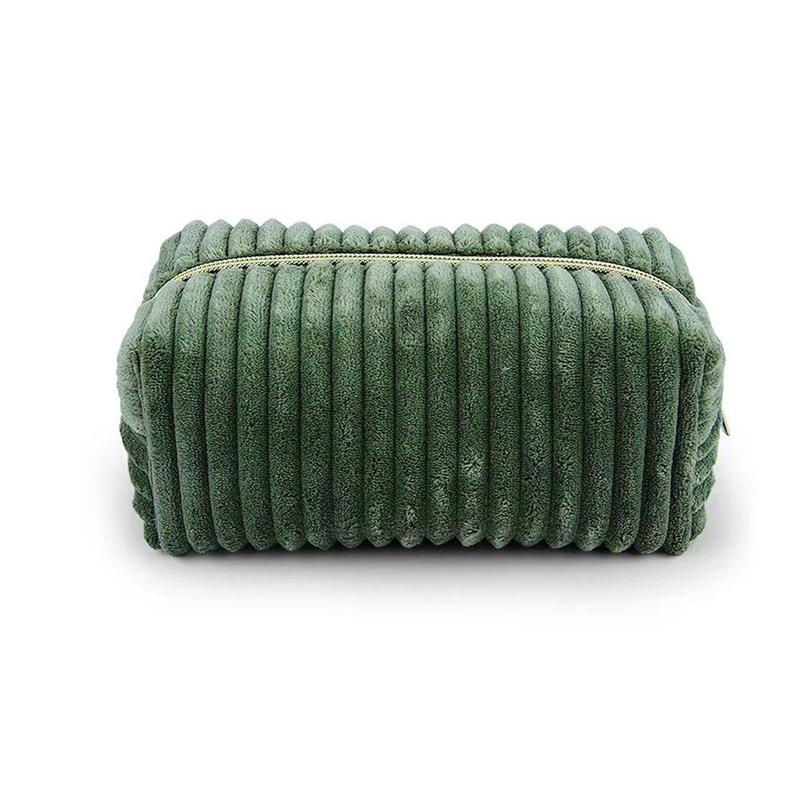 Corduroy Makeup Bag for Women - Small Travel Cosmetic Pouch Organizer, Cute Skincare & Toiletry Bag for Purse (Green) | Perfect for Travel, Gym, and Daily Essentials Storage