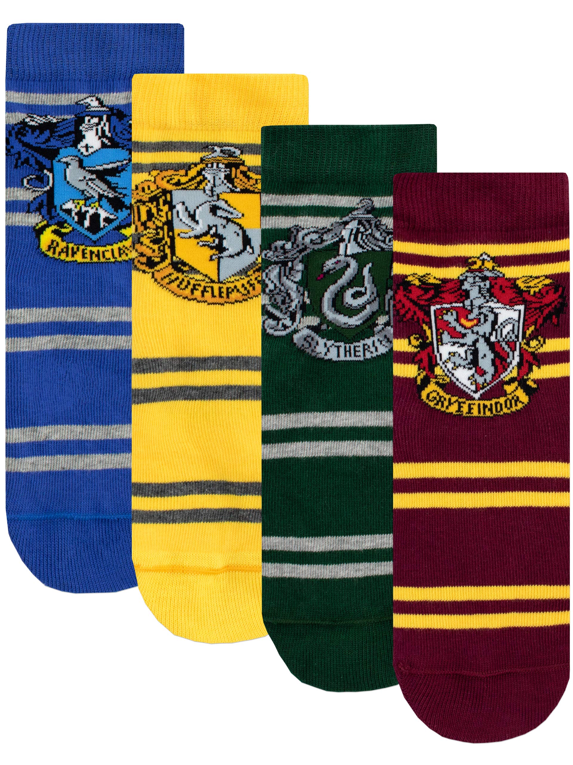 Harry Potter Socks 4-Pack - Hufflepuff, Ravenclaw, Slytherin & Gryffindor House Socks for Women & Men | Cozy Novelty Crew Socks for Gifts, Cosplay & Harry Potter Fans