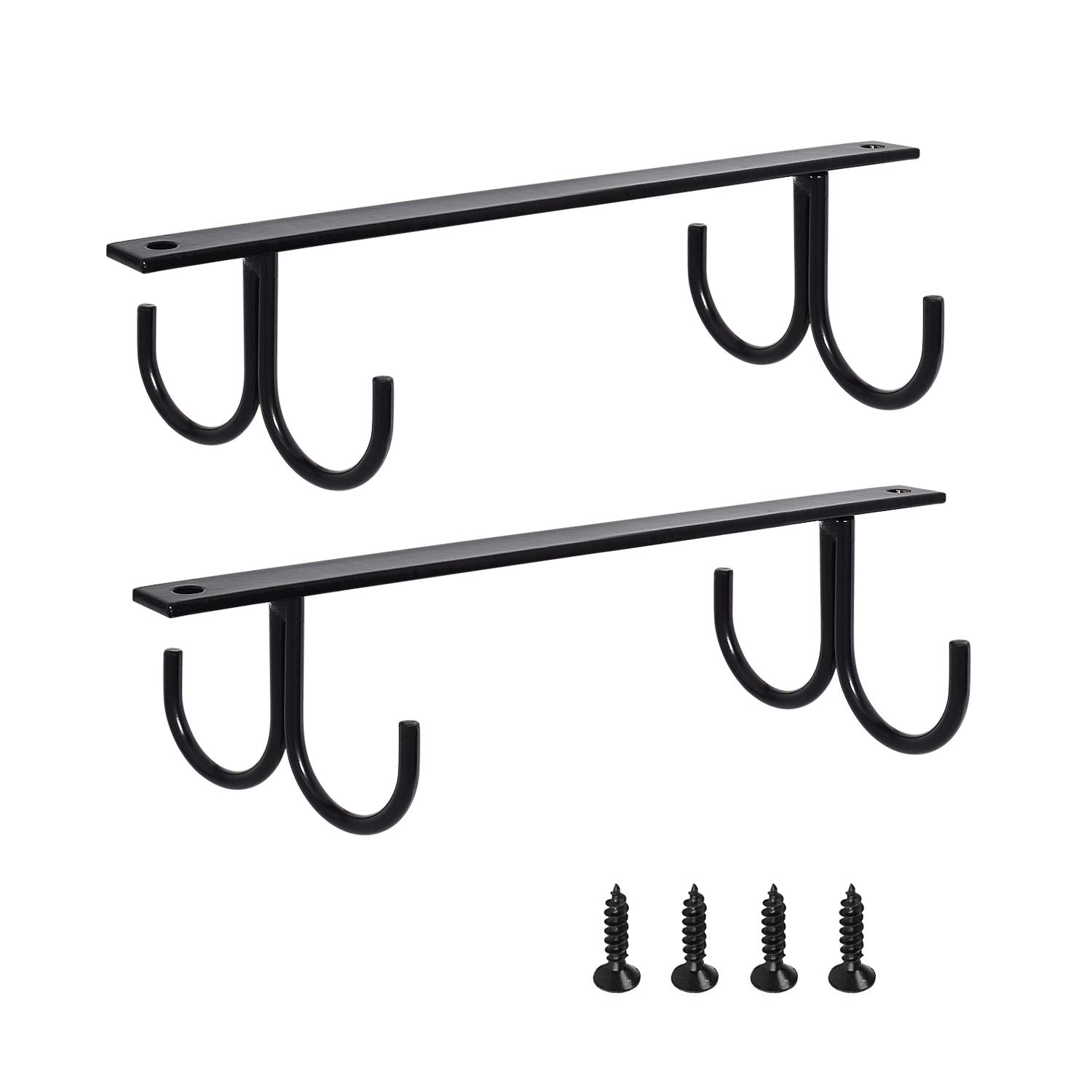 Rustic Under Cabinet Mug Rack - 2 Pack Black Cup Holder with 8 Hooks for Mugs, Coffee Cups & Kitchen Utensils - Space Saving Shelf Organizer for Small Kitchen, Coffee Bar & Home Decor Display
