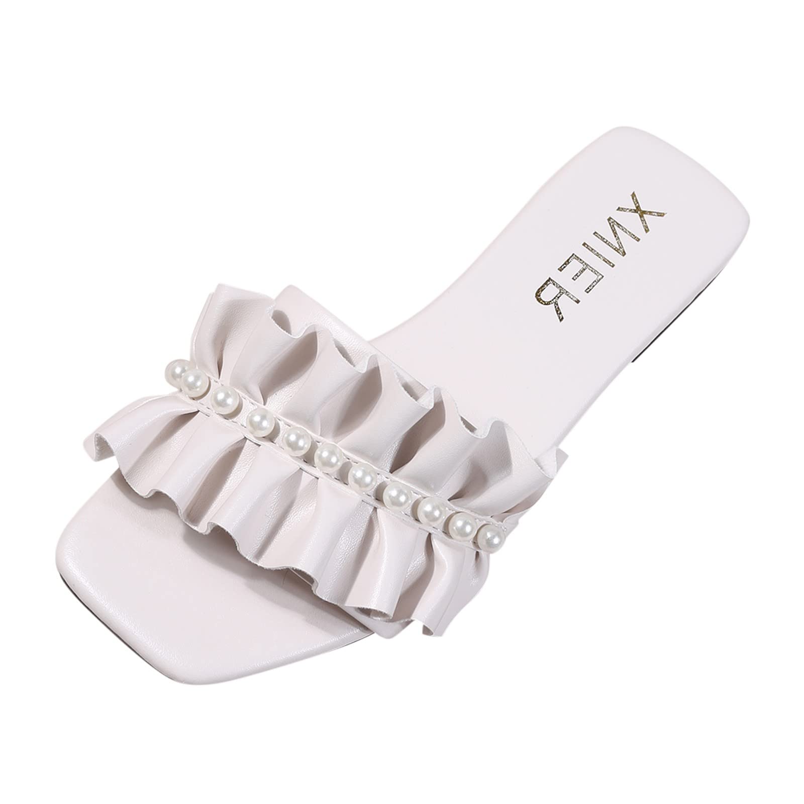 **Breathable Women's Summer Sandals with Pearl Accents - Open Toe Slip-On Slippers with Low Heel for Beach, Casual & Outdoor Wear**