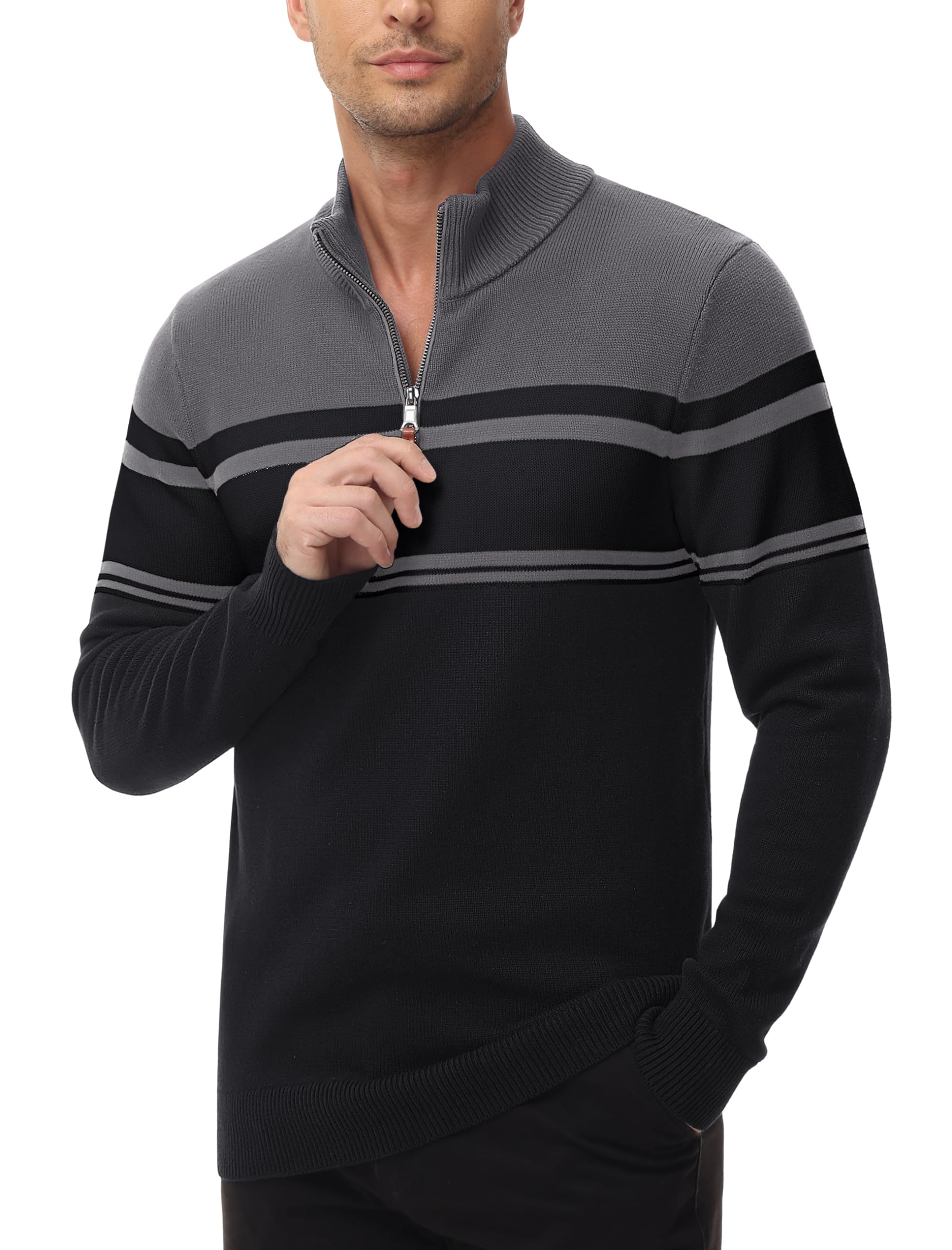 **MAGCOMSEN Men's 1/4 Zip Cotton Sweater Pullover - Striped Polo Sweater for Fall & Winter | Warm Casual Sweatshirt for Outdoor & Office Wear**