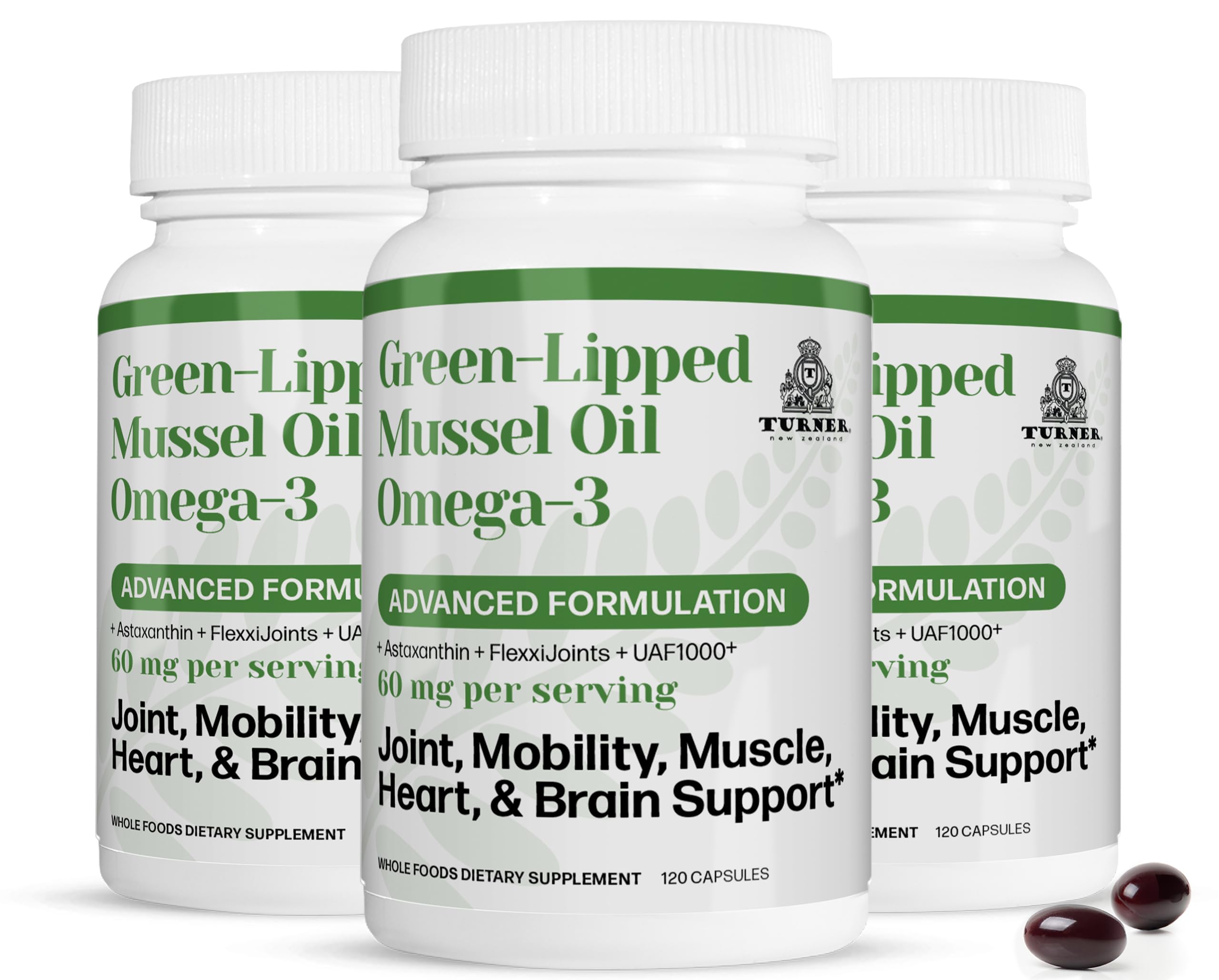 Premium New Zealand Green Lipped Mussel Oil with UAF1000+ Super Antioxidant - 53x Higher Potency Omega-3 for Joint Support & Mobility, Fish-Free Aftertaste, 180 Softgels (3 Bottles) - Ideal for Active Lifestyles, Arthritis Relief & Daily Wellness