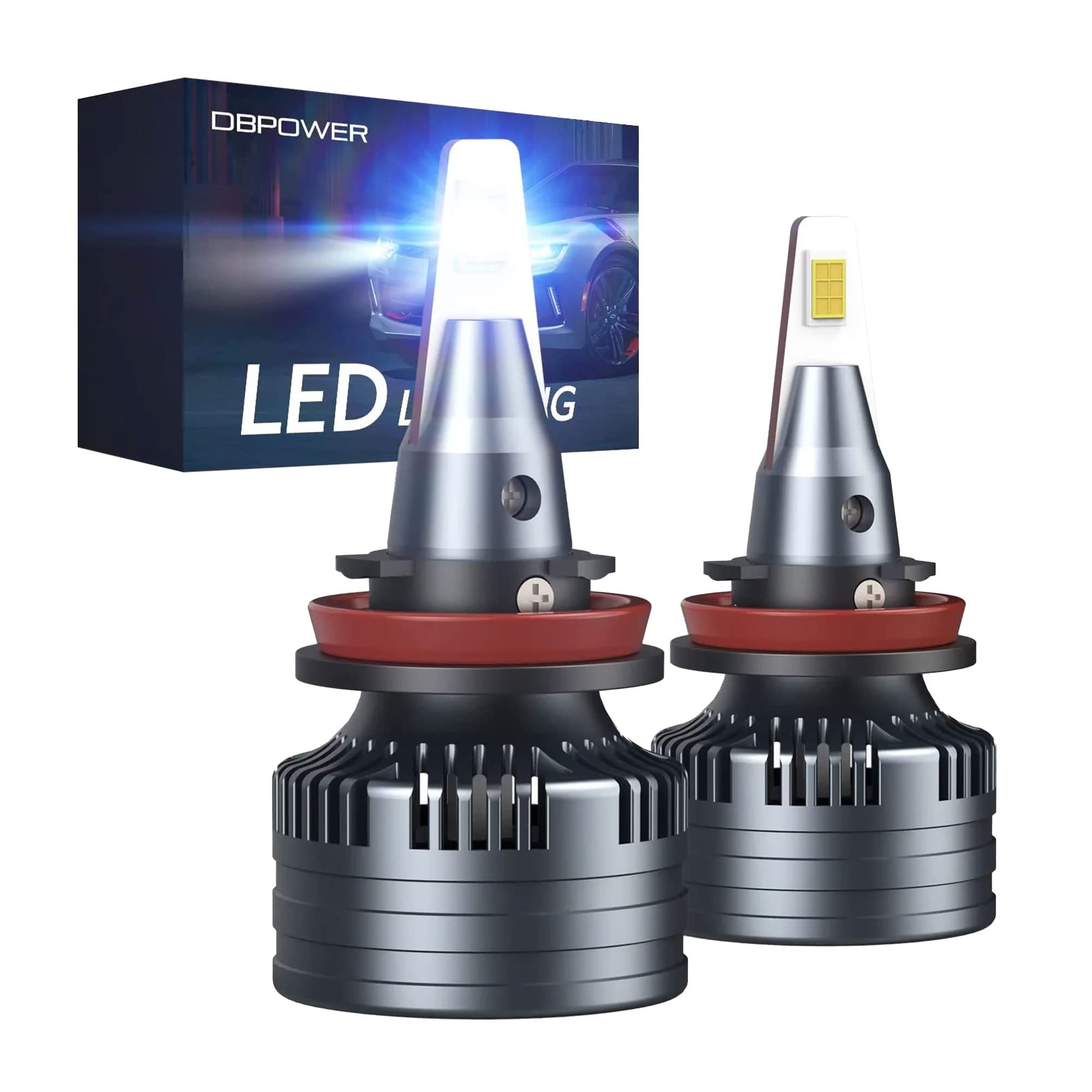 DBPOWER H11 H9 H8 LED Headlight Bulbs - 80W 14000LM Low Beam Conversion Kit with Cooling Fan, 6500K Cool White IP68 Waterproof - Direct Replacement Plug and Play (2 Pack) - Perfect for Night Driving, Off-Road Vehicles & Truck Upgrades