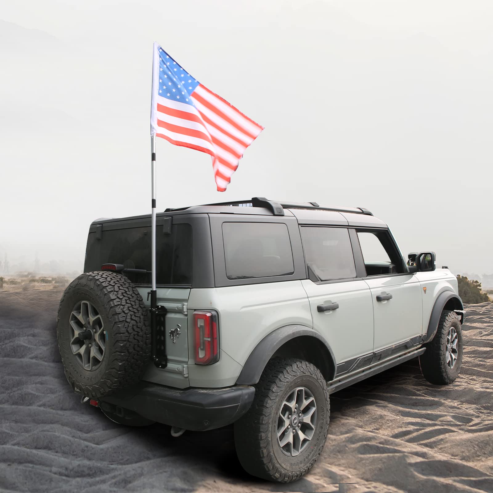 Guina 3-in-1 Aluminum Antenna Mount Flagpole Holder & Tailgate Hinge Mount for Ford Bronco 2021-2022 - No Drilling Installation - Perfect for Off-Road Adventures, Tailgating & Military Shovel Mounting