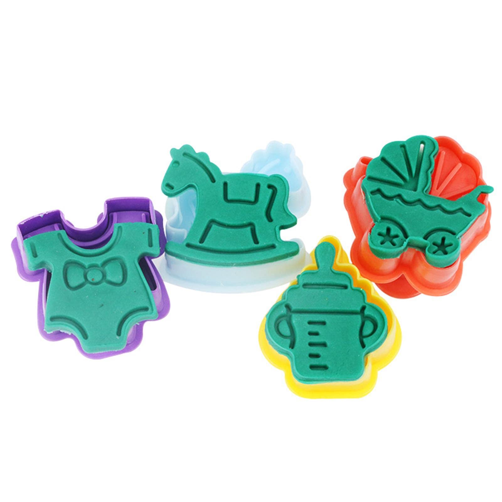 4pcs 3D Baby Stroller & Trojan Bottle Cookie Molds - Biscuit Stamp, Fondant Decorating Tools for Baby Shower, Birthday Party & DIY Baking Gifts