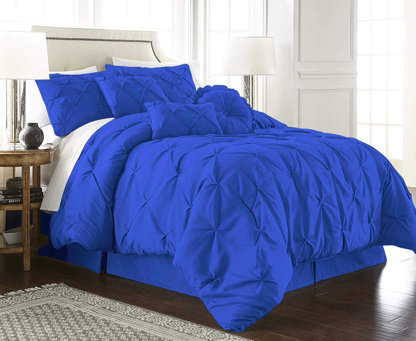 1Sleep2Sheep Luxury 800 Thread Count 100% Egyptian Cotton 7-Piece Pinch Pleat Pintuck Comforter Set - Twin XL Size, Royal Blue - Premium Soft Bedding for Hotel-Style Comfort in Master Bedrooms & Guest Rooms