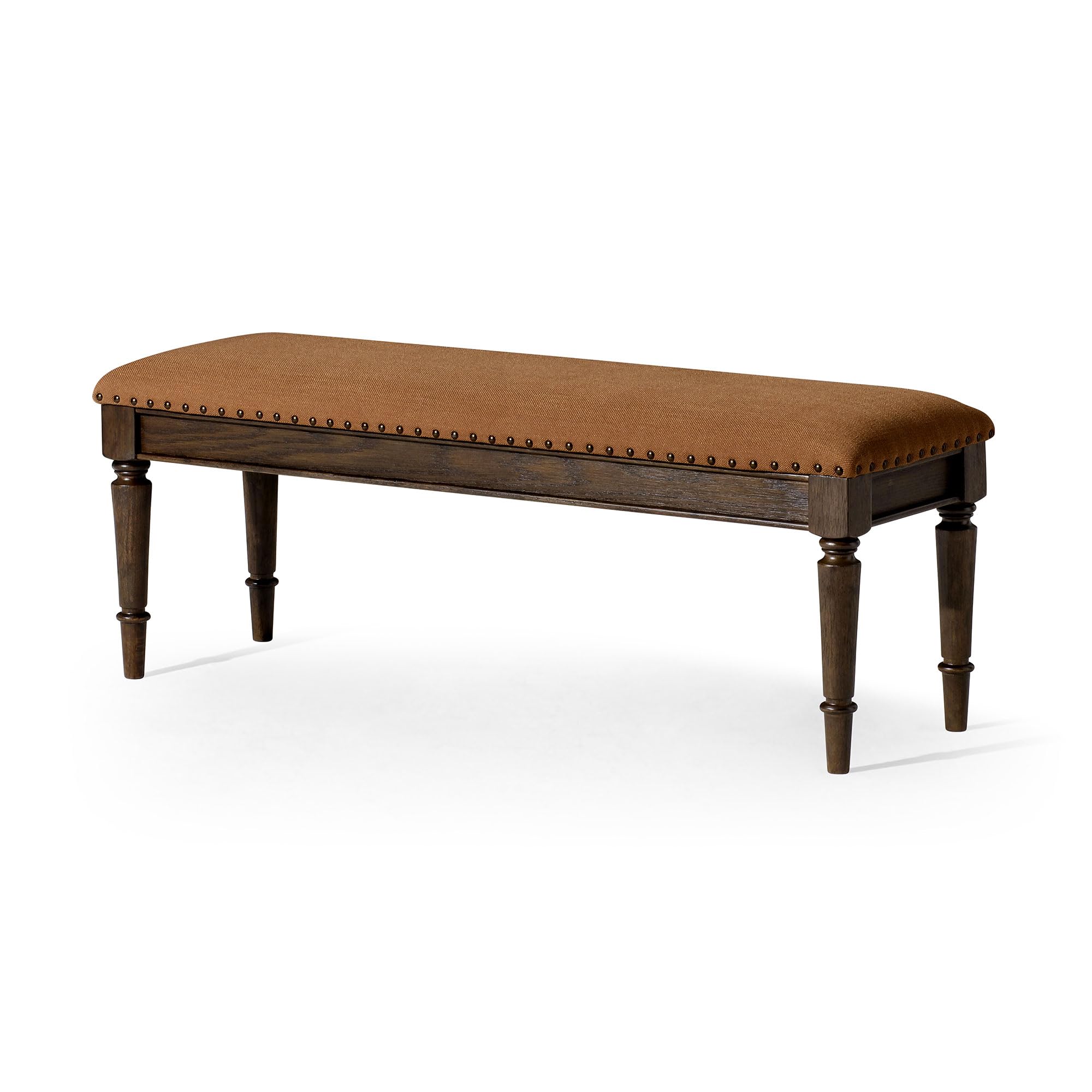 Elizabeth Traditional Wooden Upholstered Bench with Padded Seat - Antique Brown Finish for Kitchen, Dining Room, Entryway & Bedroom | Stylish Home Decor & Functional Seating Solution
