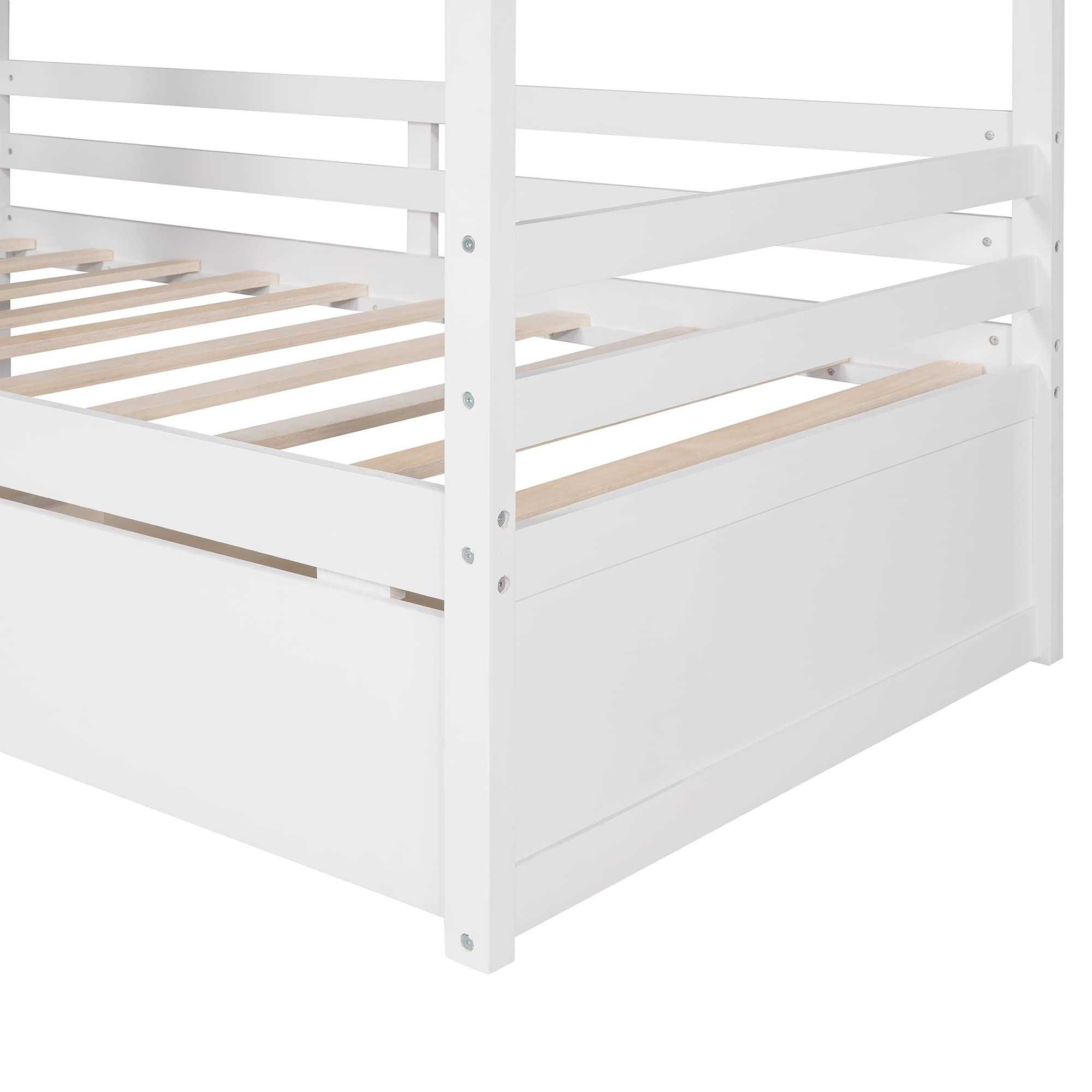 Quarte House Low Daybed for Kids - Twin Size Wood Floor Bed Frame with 2 Drawers & Window - No Box Spring Needed - White Modern Tent Bed for Bedroom | Perfect for Small Spaces, Kids' Rooms & Montessori Style Homes