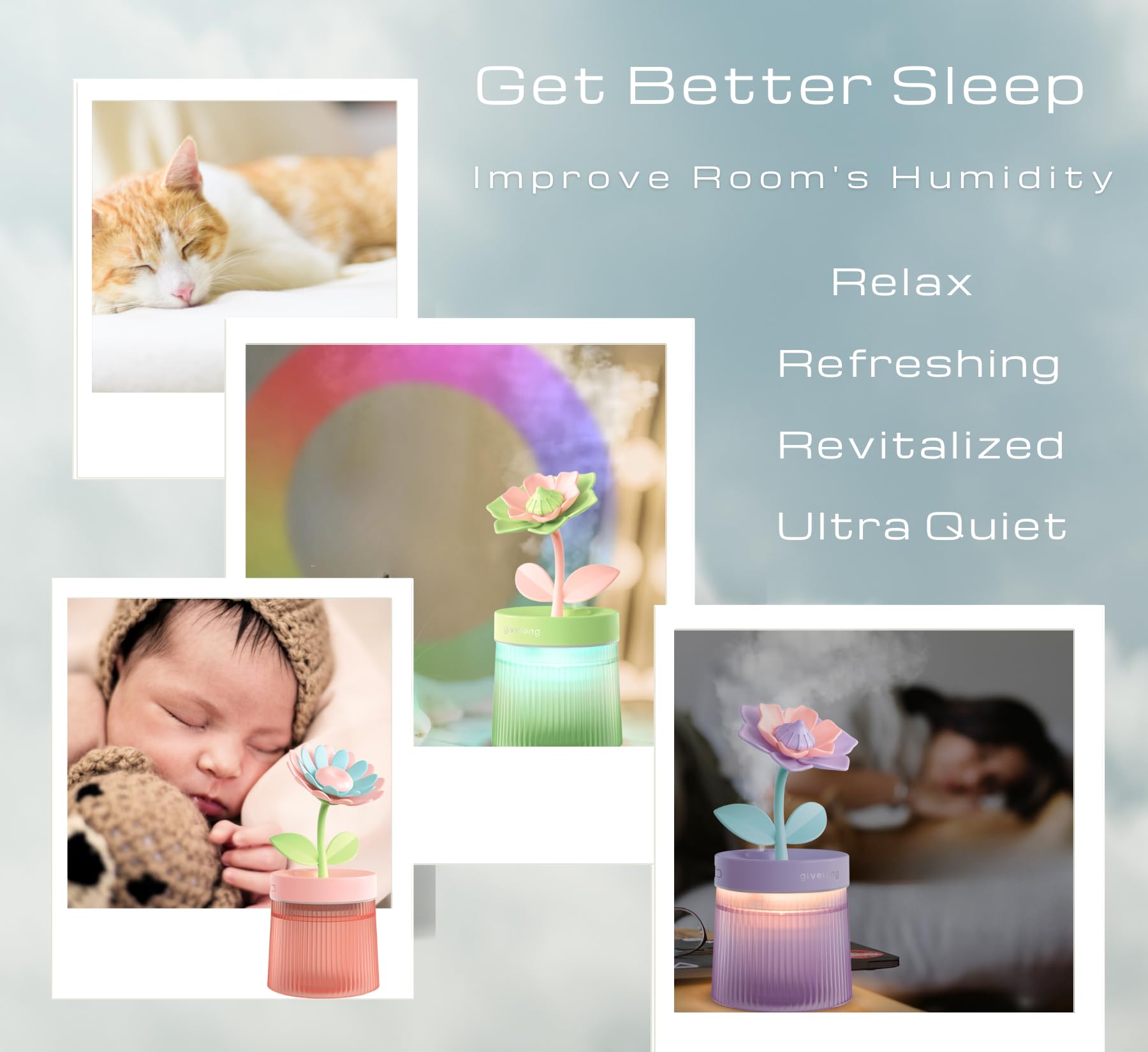 Ultrasonic Cool Mist Mini Humidifier for Bedroom - USB Powered Portable Air Humidifier with Night Light & Auto Shut-Off | Quiet Operation for Home, Office, Nursery, Travel, Plants & Baby Care | Perfect for Dry Air Relief & Better Sleep (Purple)