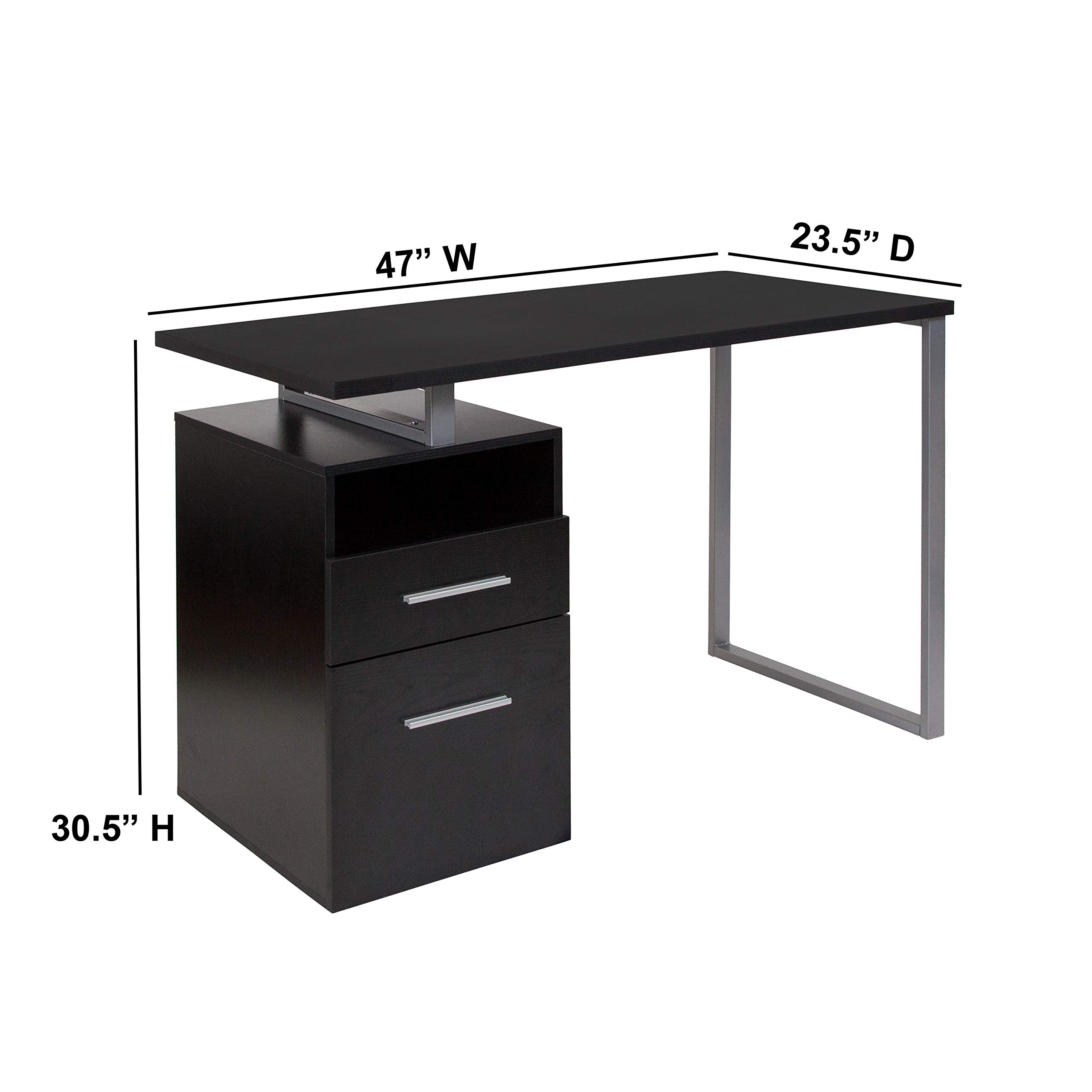 Dark Ash Wood Grain Finish Computer Desk with Two Drawers - Modern Home Office Desk for Work & Study - Perfect for Small Spaces & Remote Work