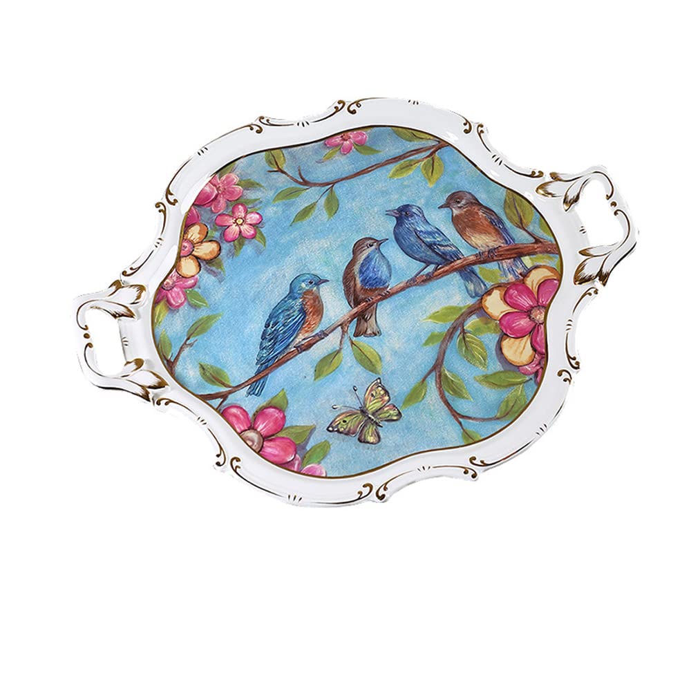 European-Style Ceramic Tea Set Tray with Rhododendron Bird Design - Elegant Afternoon Tea Serving Platter for Living Room, Bedroom & Kitchen | Perfect for Tea Parties, Snack Serving & Home Decor