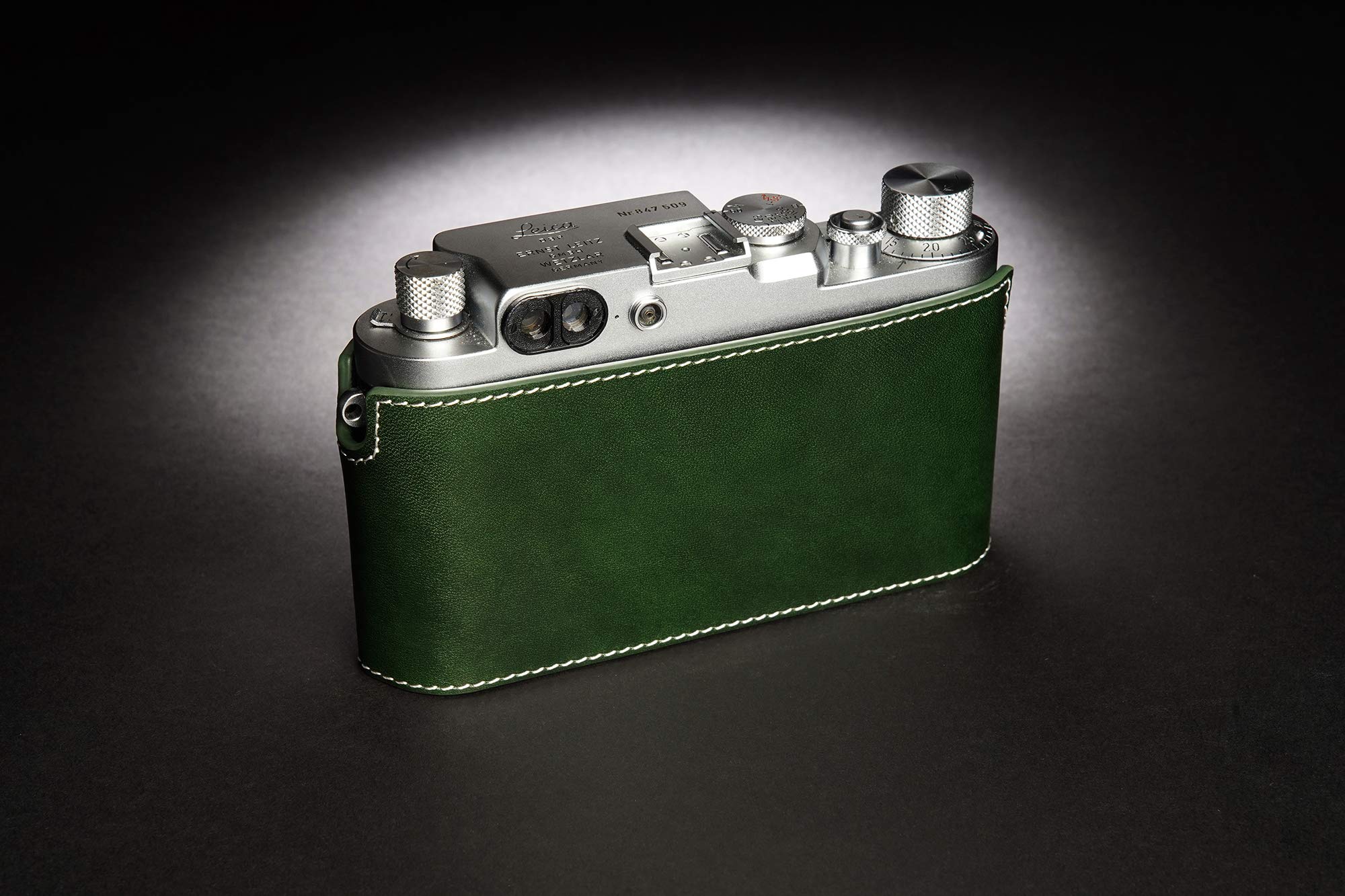 **BolinUS Genuine Leather Half Case for Leica IIIg Camera - Handcrafted Real Leather Cover (Green) - Protects Camera & Selfie Stick - Perfect for Travel, Street Photography & Vintage Enthusiasts**