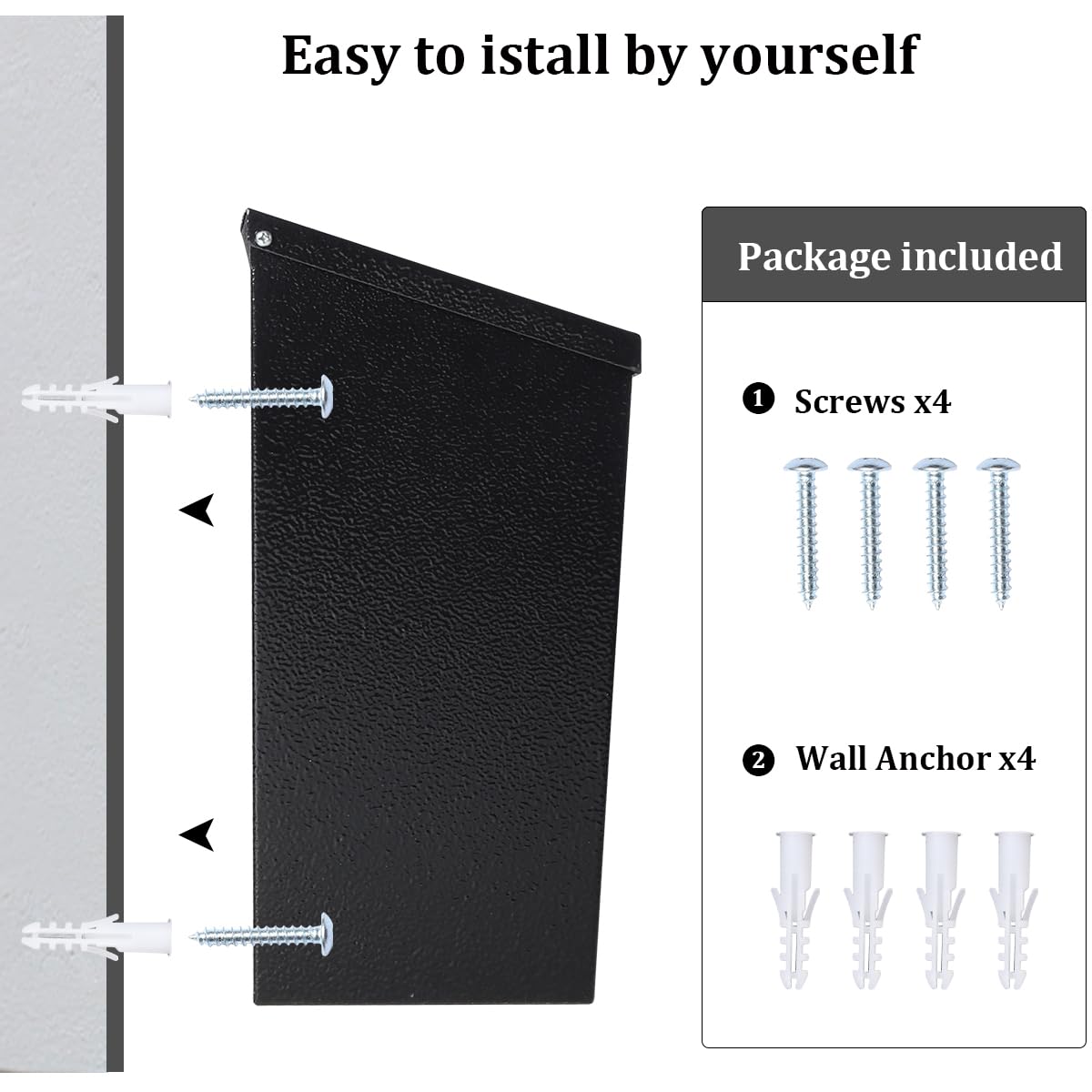 Decaller Wall-Mount Mailbox - Large Capacity Rust-Proof Metal Post Box for Outdoor Use - Black - Perfect for Homes, Apartments & Offices