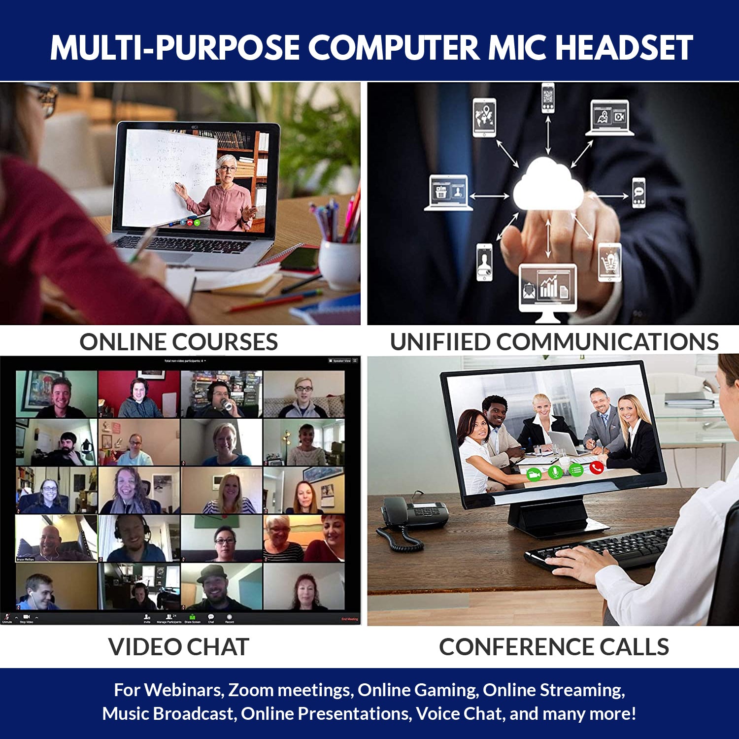 MaximalPower Professional USB Computer Headset with Noise-Canceling Microphone & Soft Leather Earpads - Volume Control Gaming Headphones for PC, Laptop, Zoom, Skype, Webinars, Call Center, Office Work & Online Classes