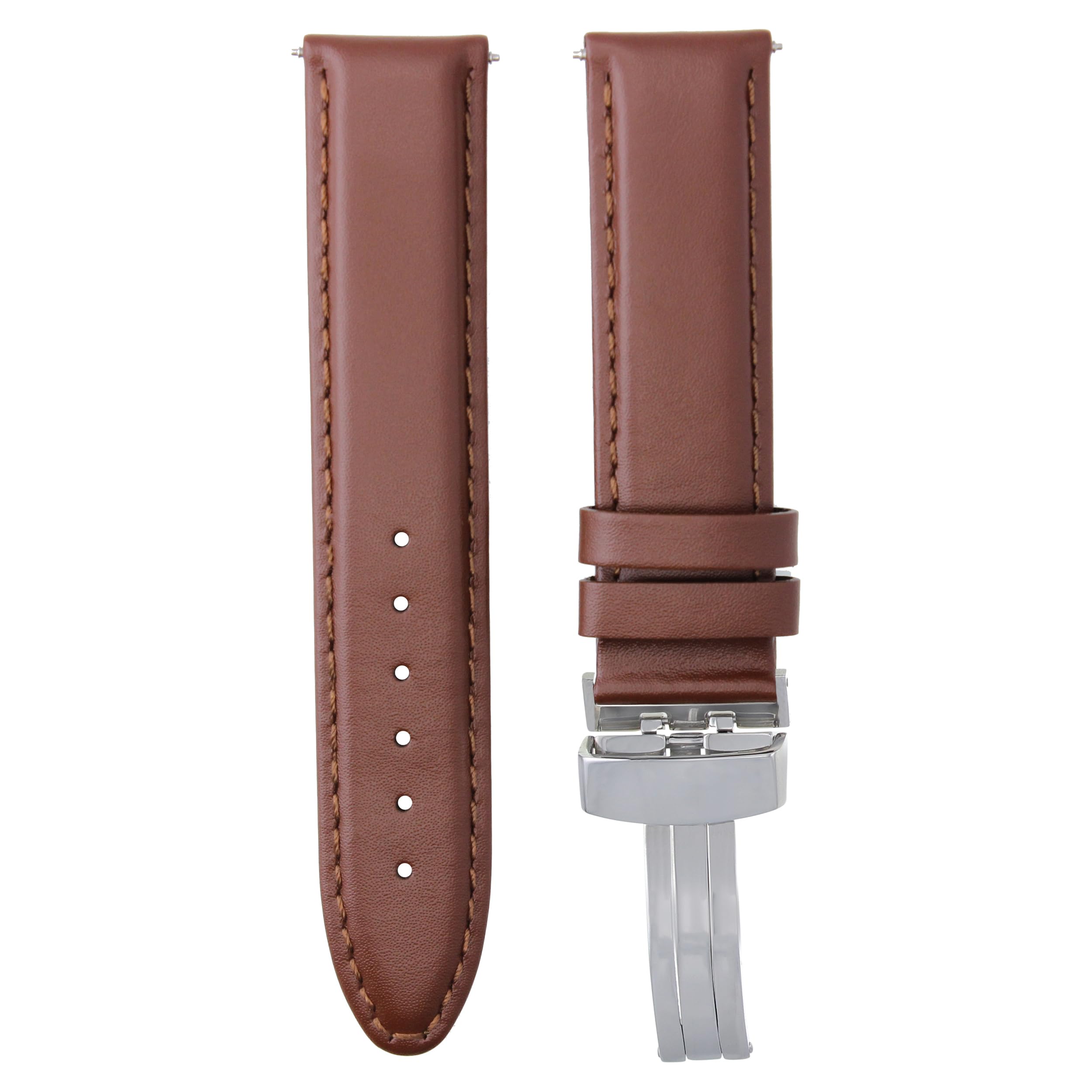 18mm Smooth Leather Watch Band Strap with Deployment Clasp - Compatible with Tudor Watches - Light Brown Genuine Leather Replacement Strap for Men & Women - Perfect for Casual, Office & Formal Occasions