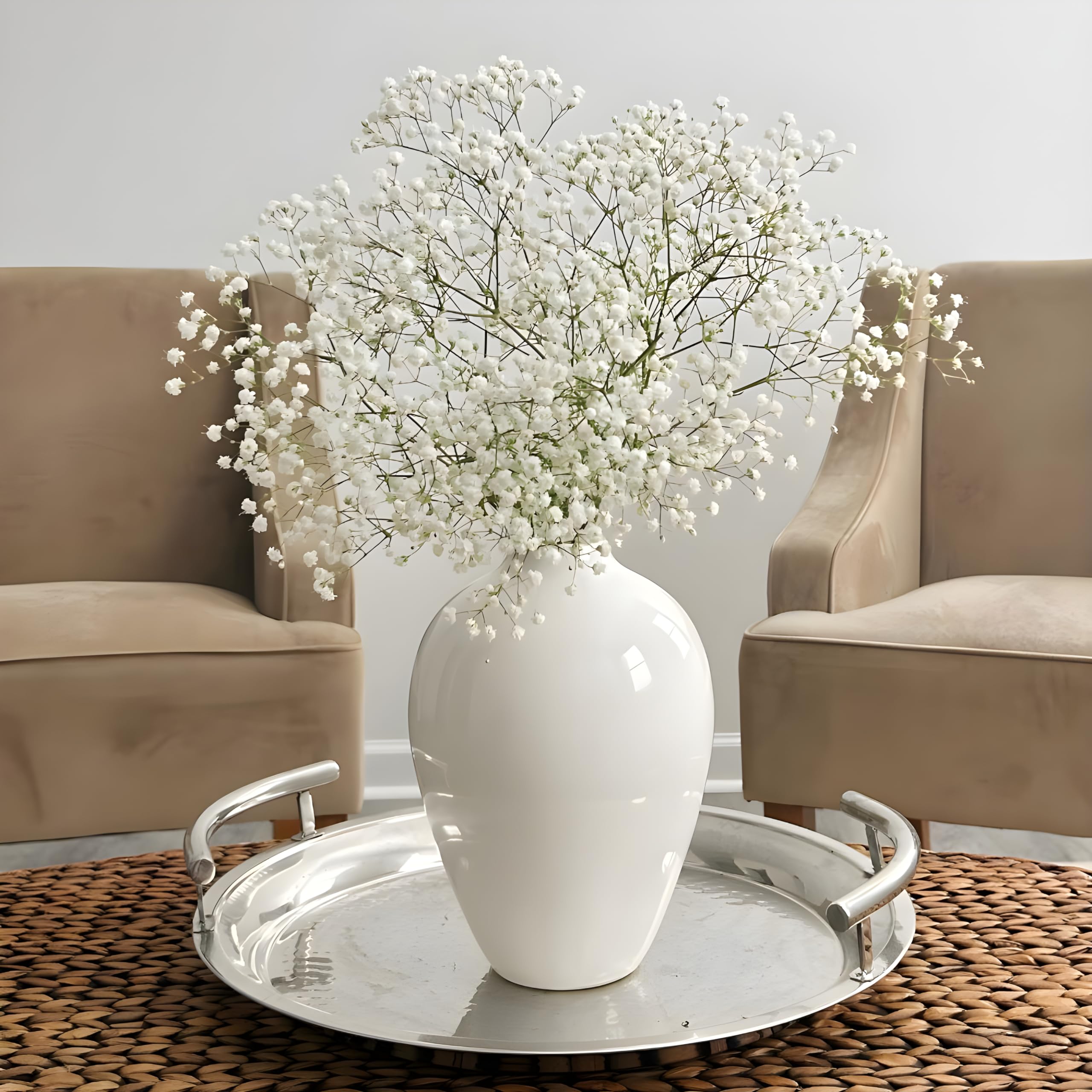 Willowy Porcelain Vase - 10 Inch White Ceramic Vase for Home Decor, Modern Farmhouse Style Large Flower Vase for Pampas Grass, Durable & Leak Proof - Perfect for Living Room, Dining Table, Wedding Centerpiece and Office Decor