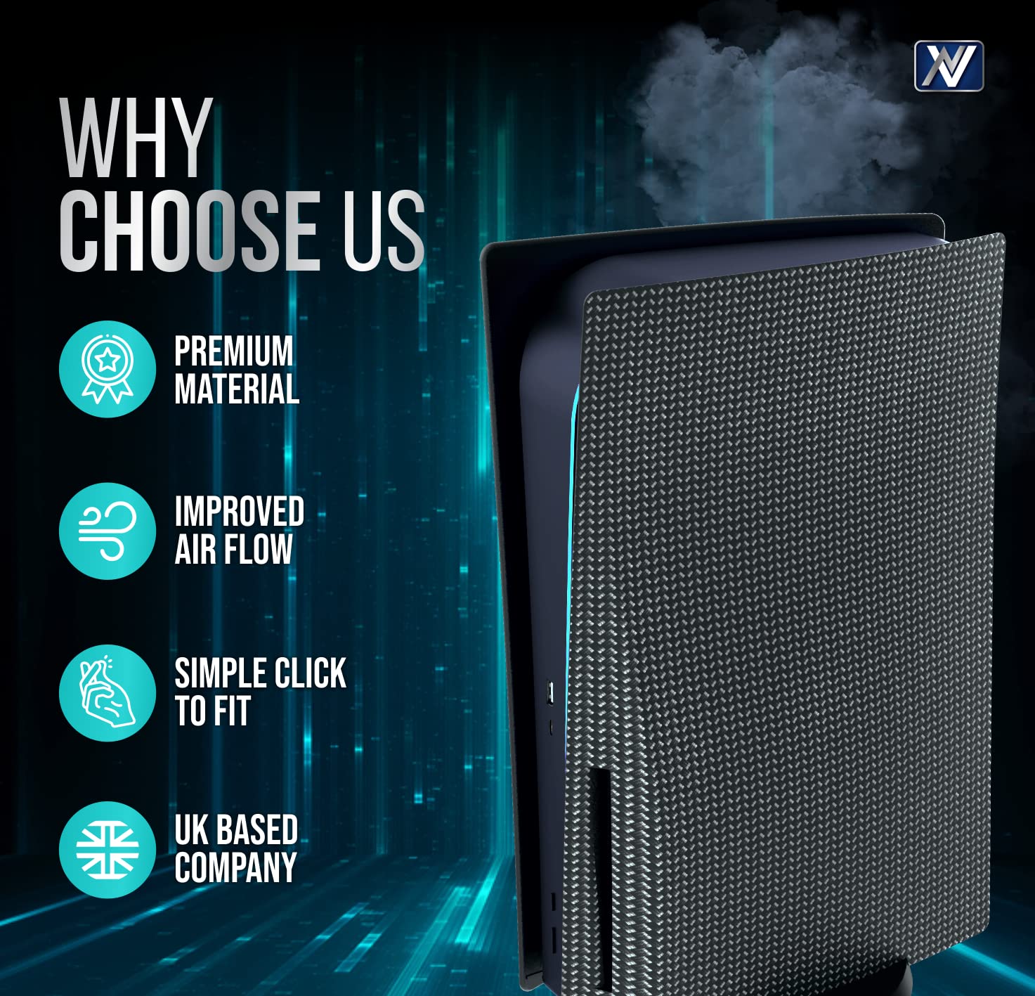 Custom Design Q-View PS5 Hydro Faceplate Cover - Premium Carbon Fiber PS5 Accessories for Gaming Setup & Home Decor