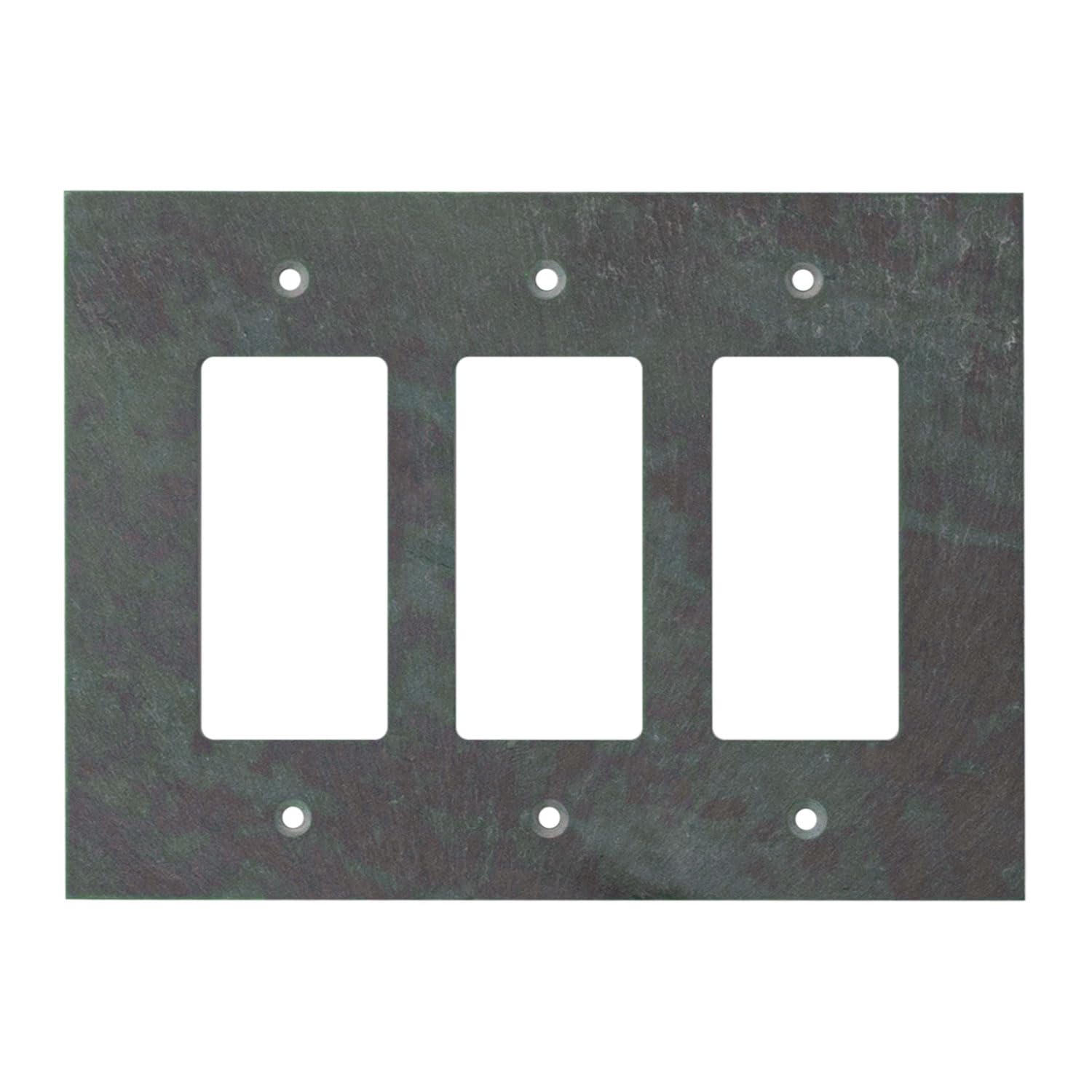 Decorative 3 Gang Electrical Switch Plate Outlet Cover - Vermont Slate Finish, 6.75” x 5” - GFCI Rocker & Decora Triple Light Switch Faceplate for Home & Office Decor
