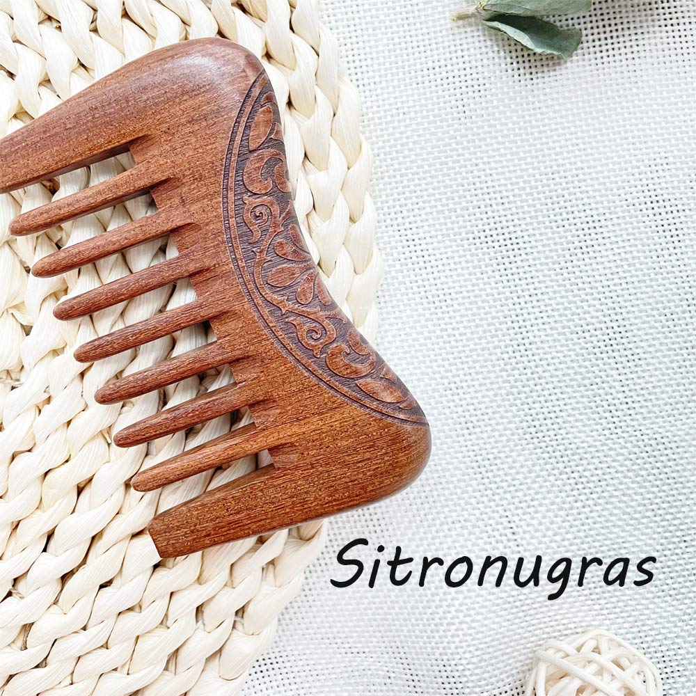 Premium Handmade Sandalwood Hair Comb for Women & Men - Wide Tooth Anti-Static Detangling Comb for Curly, Wavy & Thick Hair - Pocket Size Wooden Comb (2 Pack) - Perfect for Travel, Home & Salon Use