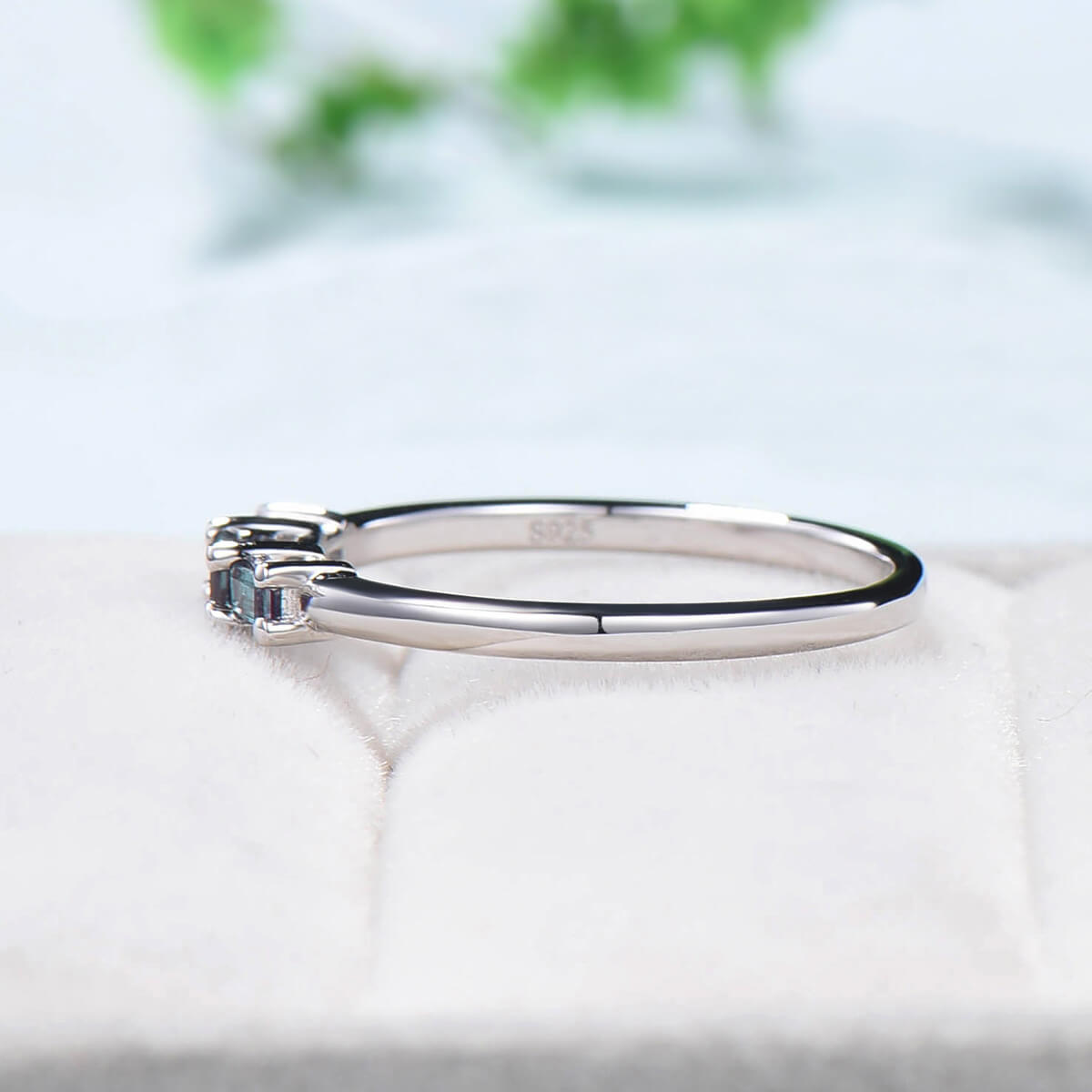 East to West Baguette Alexandrite Ring - Three Stone Color Changing Gemstone Wedding Band, Stackable Dainty Ring for June Birthstone & Anniversary Gift - Perfect for Bridal Jewelry, Engagement Stacking Rings & Special Occasion Gifts