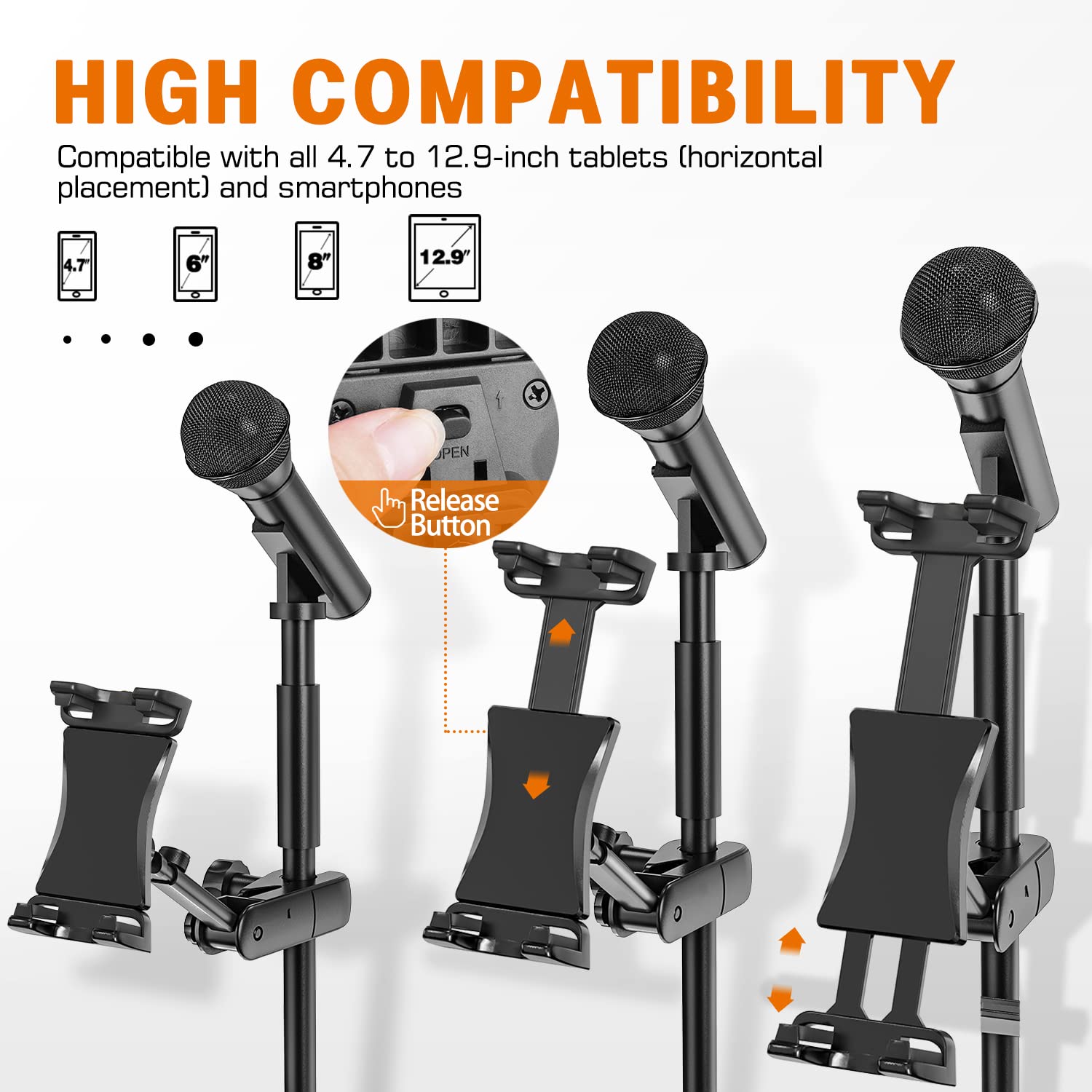 Universal Tablet Holder for Microphone Stand - Adjustable iPad & Smartphone Mount for Musicians (Fits 4.7